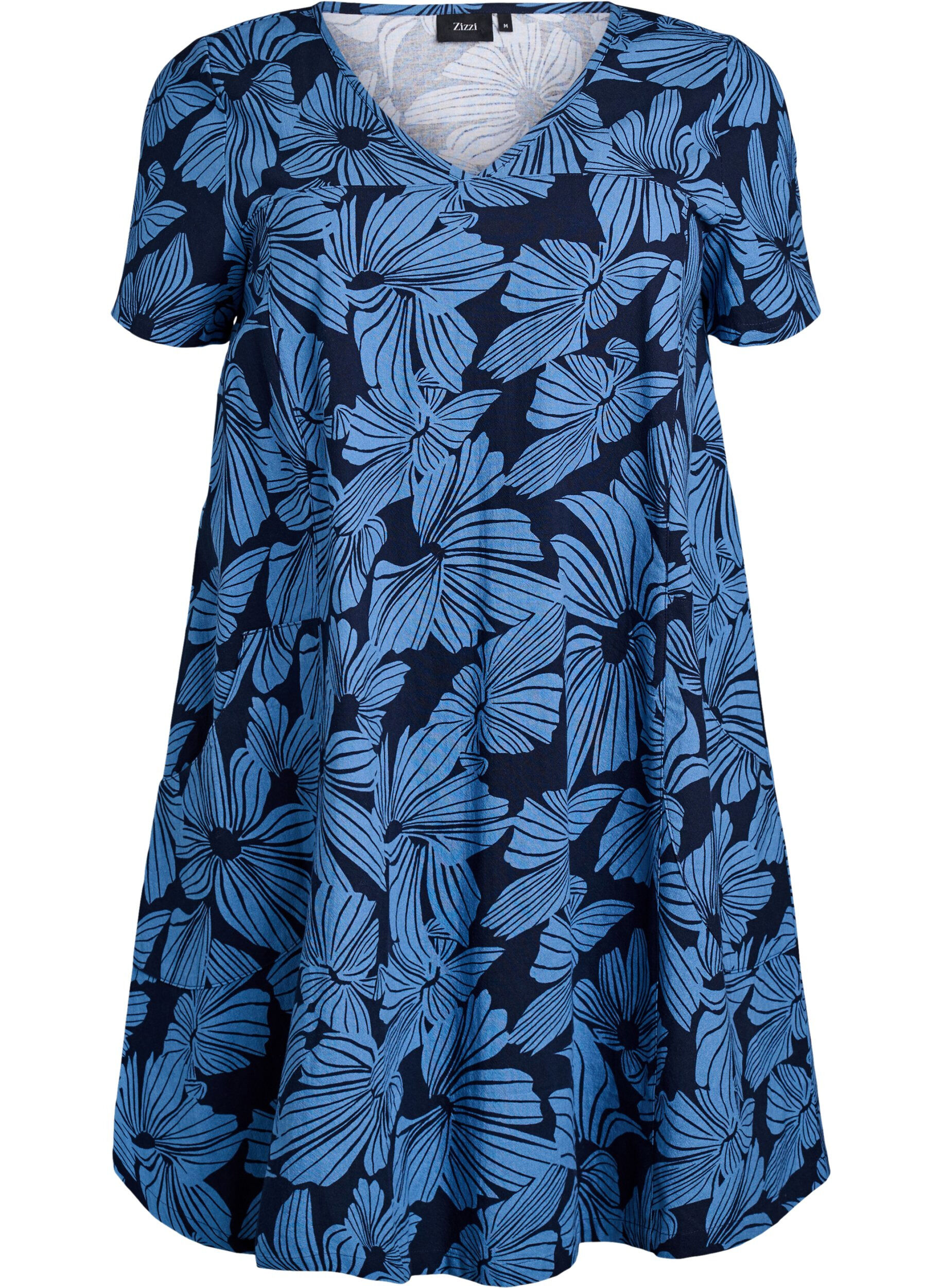 ZizziRobe courte &eacute;vas&eacute;e &agrave; imprim&eacute; floral, Bleu, Packshot image number 0