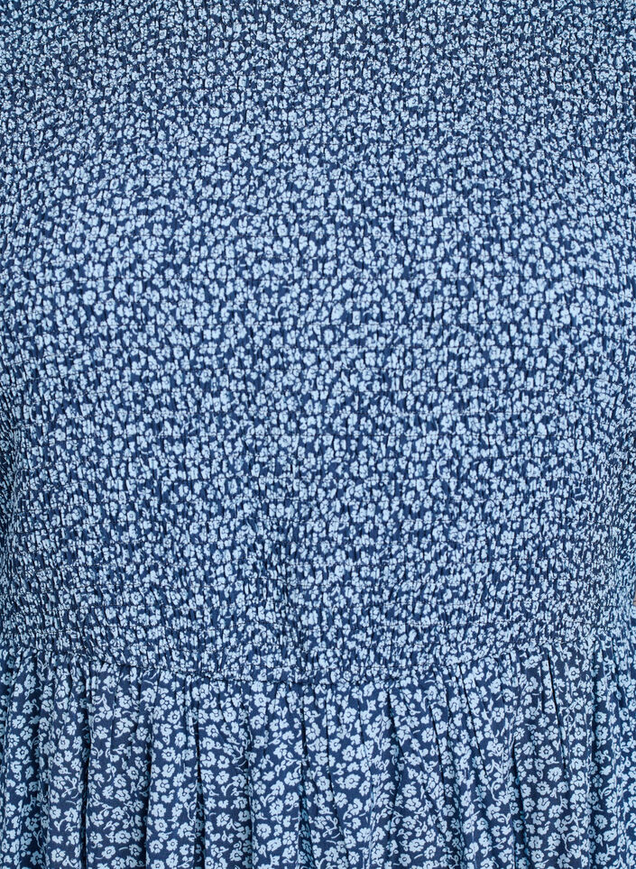 Robe avec haut smock&eacute; et imprim&eacute; &agrave; petites fleurs, Bleu, Packshot image number 2