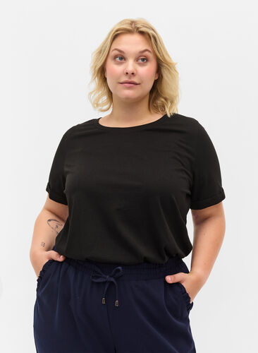 T-shirt en coton basique, Black, Model image number 0