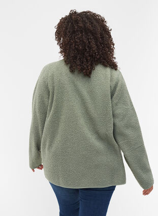 Veste en peluche courte avec poches, Agave Green, Model image number 1