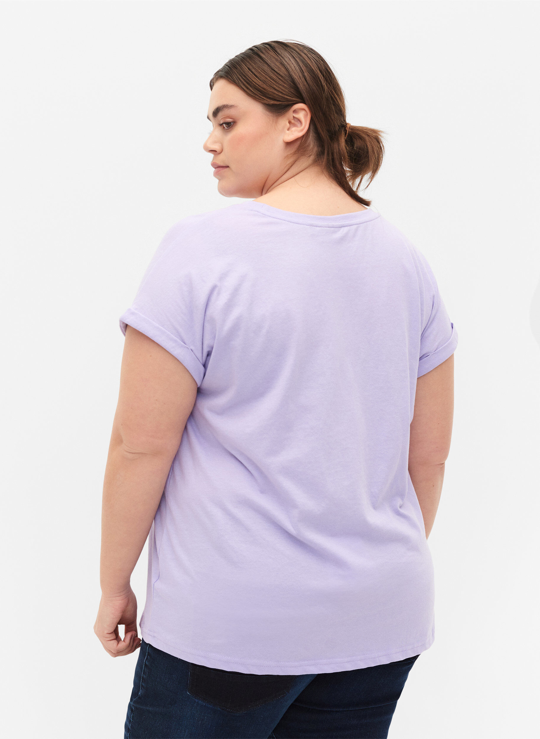 Zizzi T-shirt &agrave; manches courtes en m&eacute;lange de coton, Violet, Model image number 2