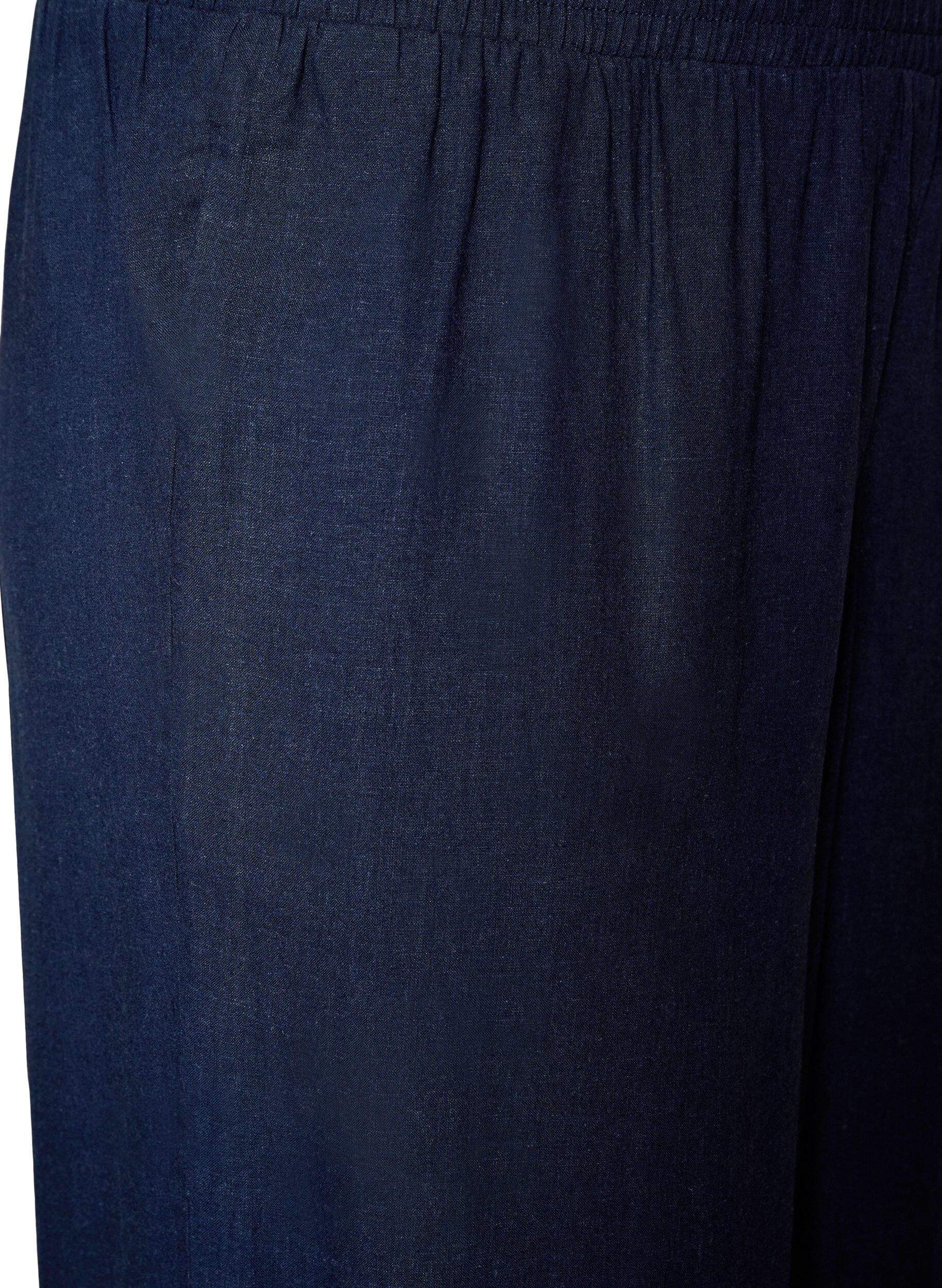 Zizzi Pantalon large en lin et viscose, Bleu, Packshot image number 2