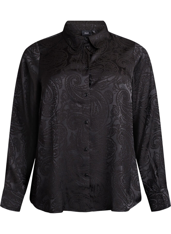 Chemise &agrave; motif cachemire ton sur ton, Noir, Packshot image number 0