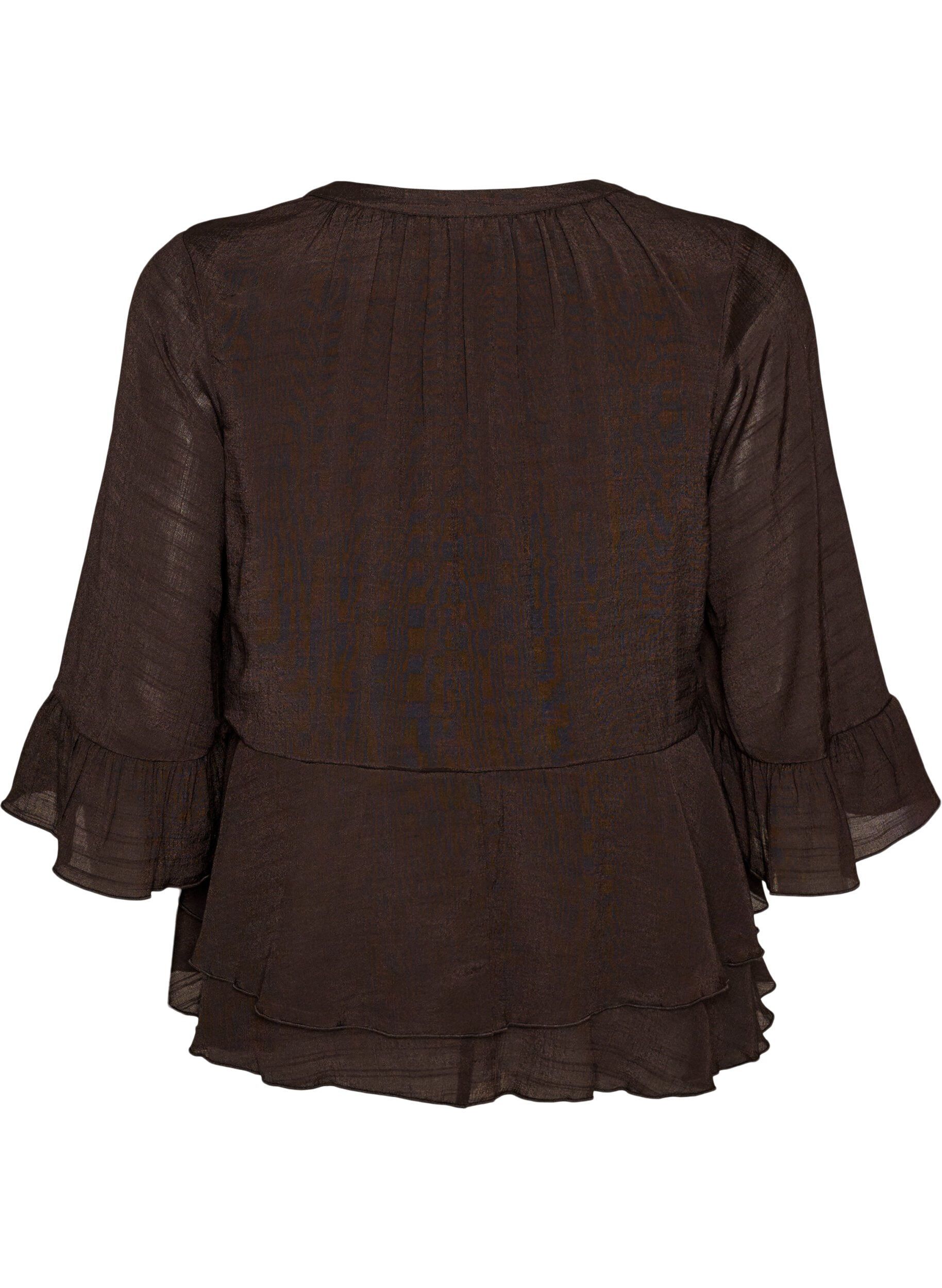 ZizziBlouse &agrave; manches 3/4 et volants, Marron, Packshot image number 1