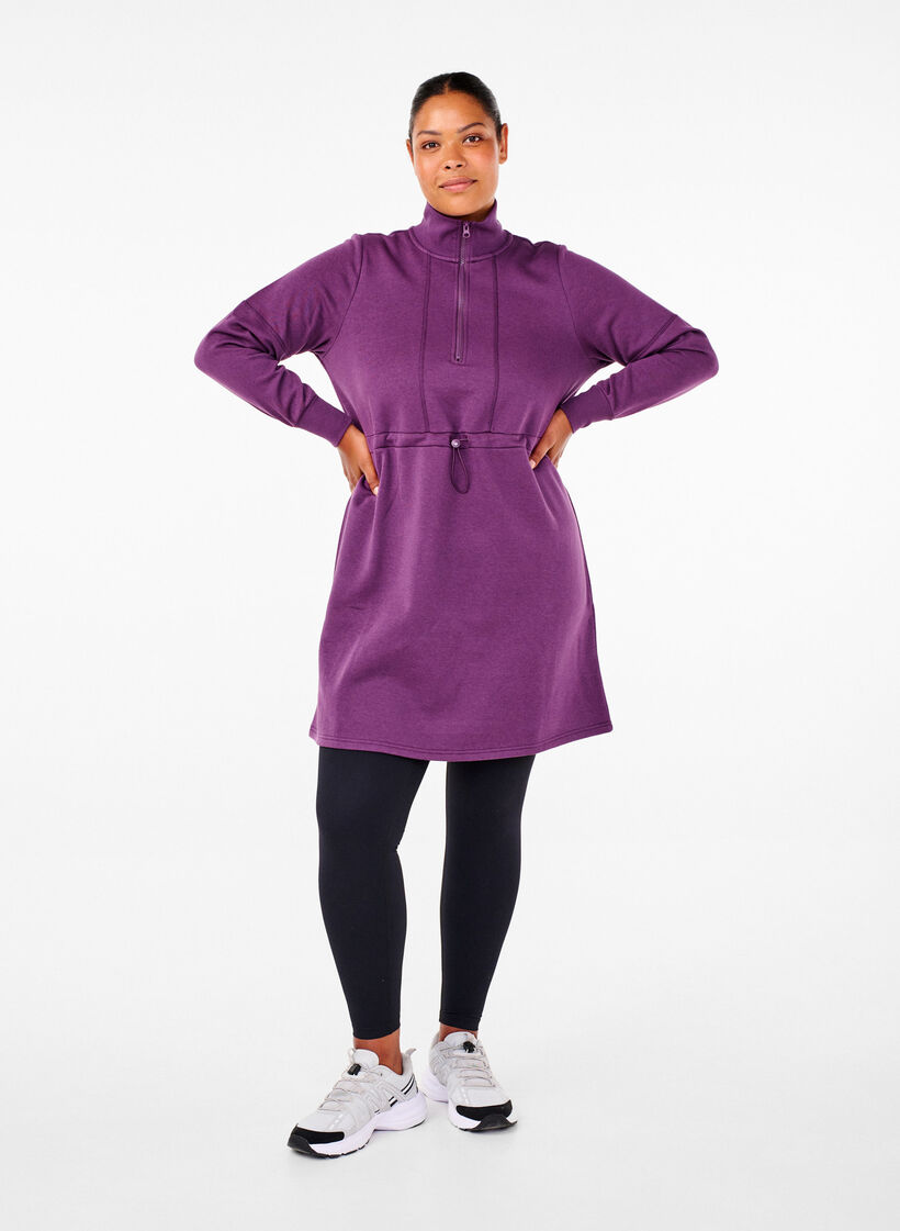 Sweat-shirt court avec un col haut et une taille ajustable, Deep Purple, Model image number 3