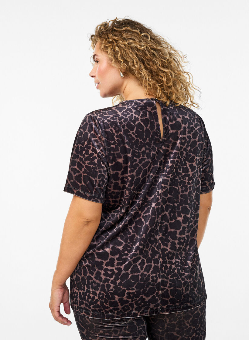 Haut à manches courtes en velours, Marron, Model