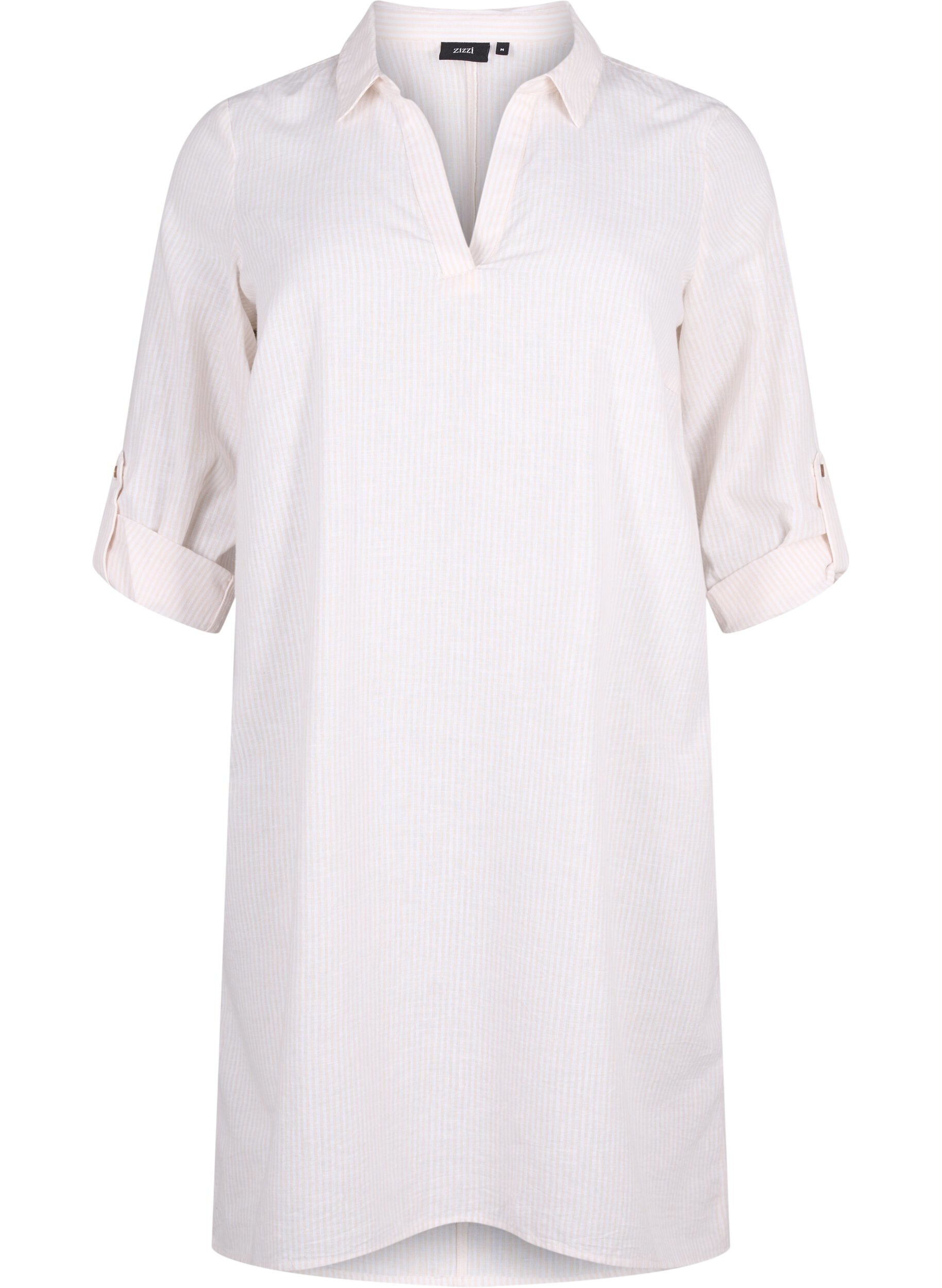 Robe ray&eacute;e en coton et lin