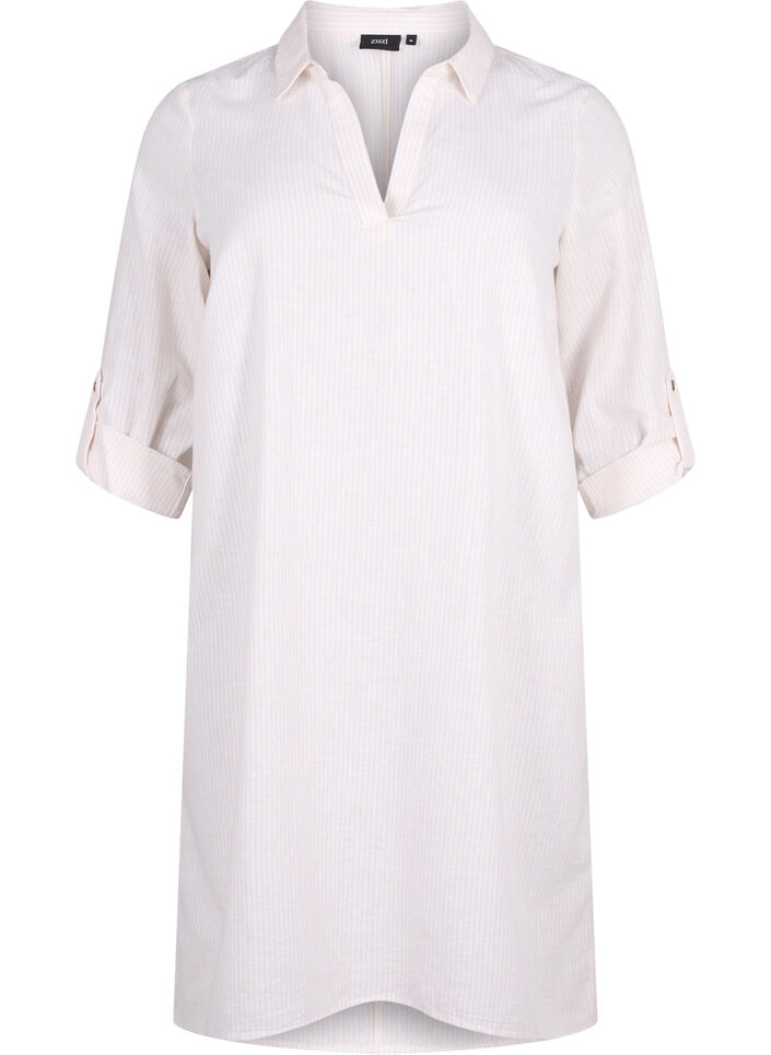 Robe rayée en coton et lin, Sandshell Wh. Stripe, Packshot image number 0