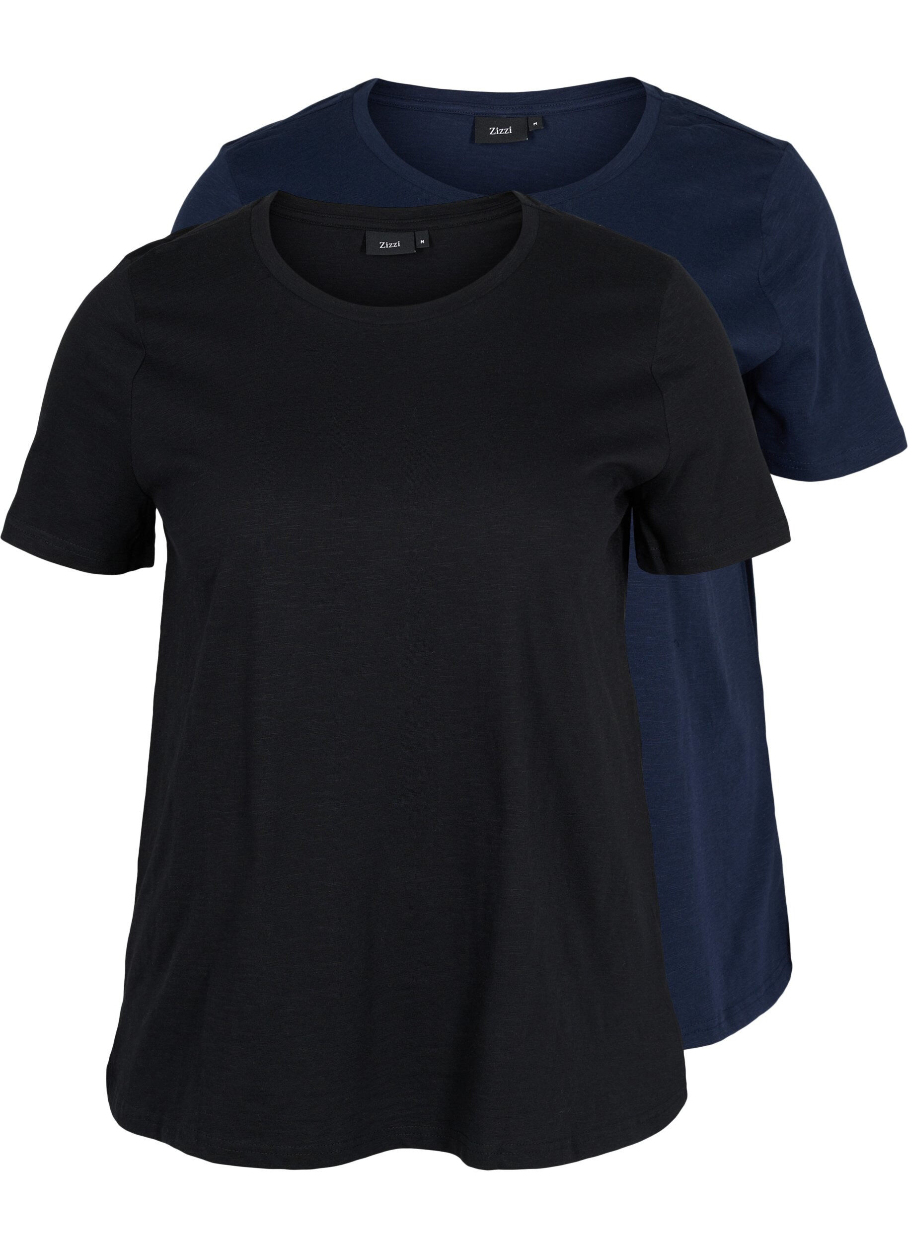 Zizzi Lot de 2 T-shirt basiques en coton, Black/Navy Blazer, Packshot image number 0