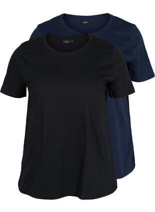 Lot de 2 T-shirt basiques en coton, Black/Navy Blazer, Packshot image number 0