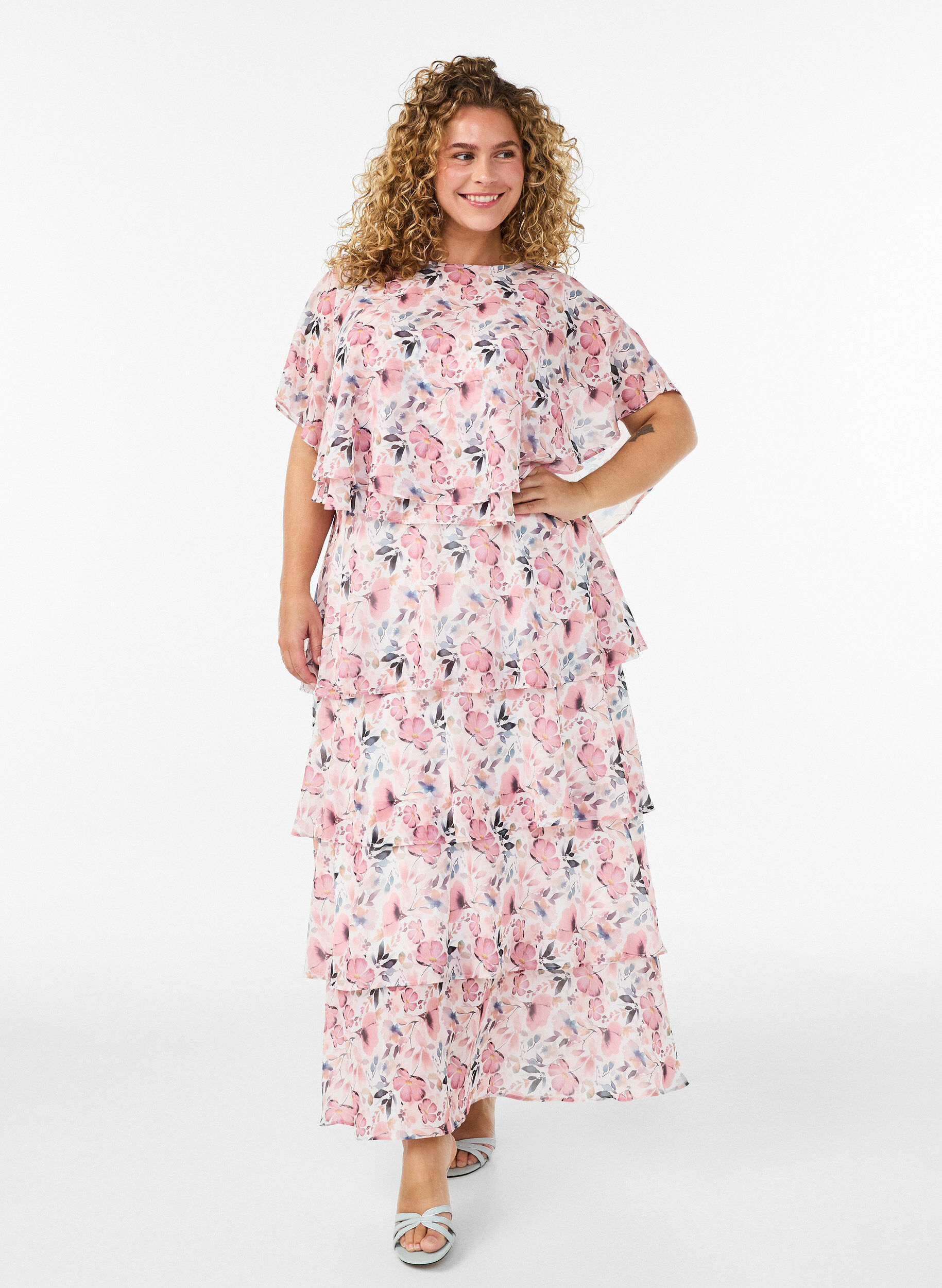 ZizziRobe maxi avec plusieurs couches de volants et cape amovible, Blanc, Model image number 0