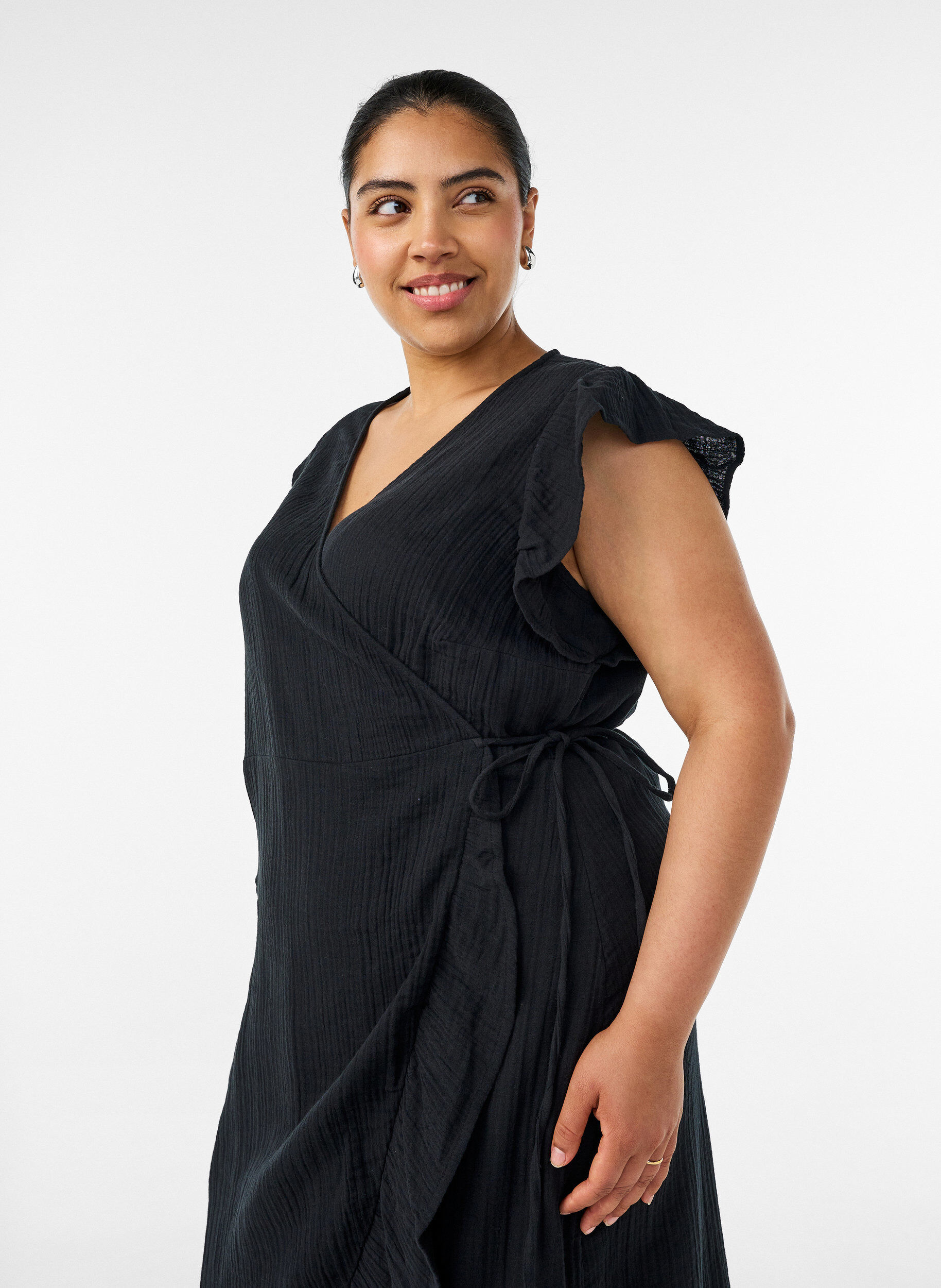 ZizziRobe portefeuille en mousseline de coton avec volants, Noir, Model image number 2