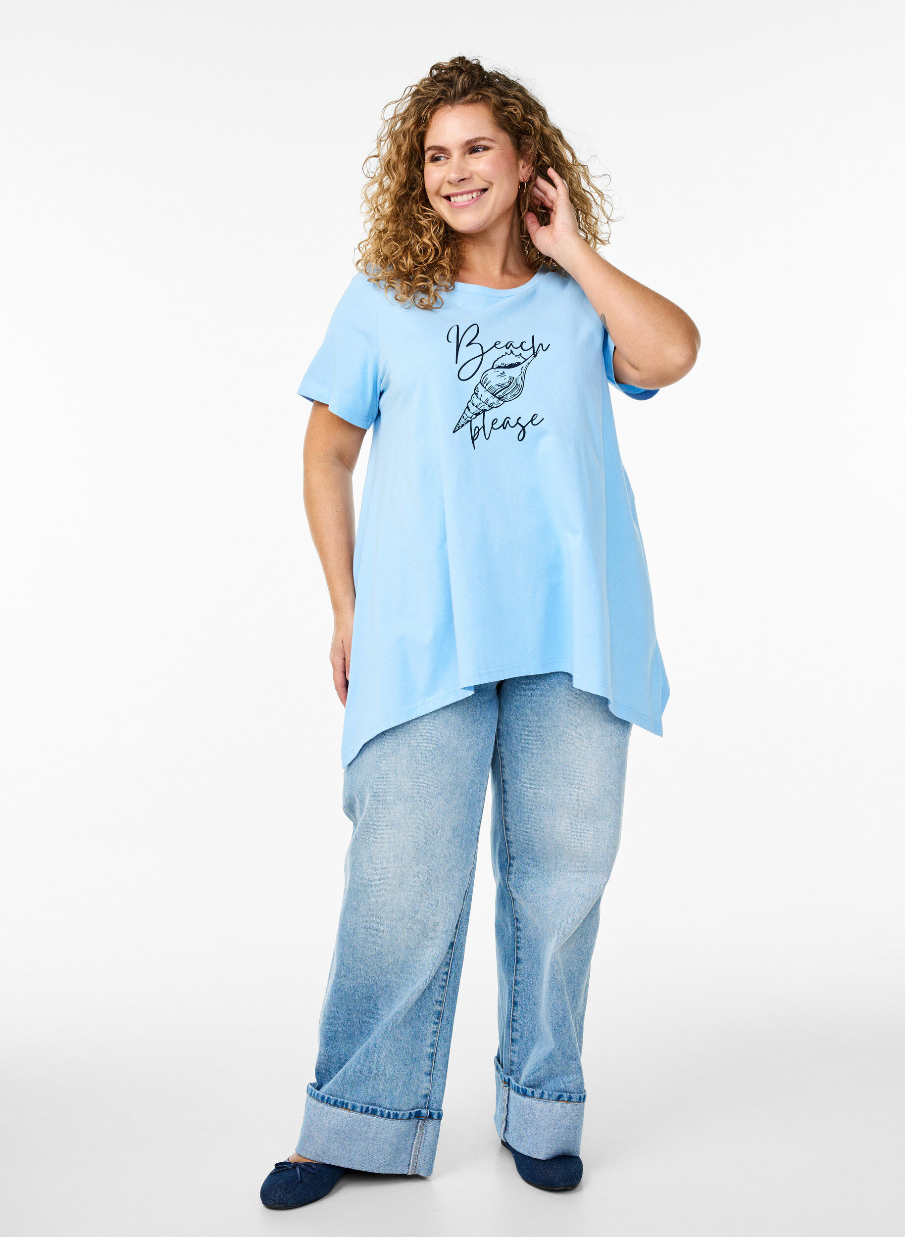 ZizziT-shirt &agrave; col rond et coupe &eacute;vas&eacute;e, Bleu, Model image number 1