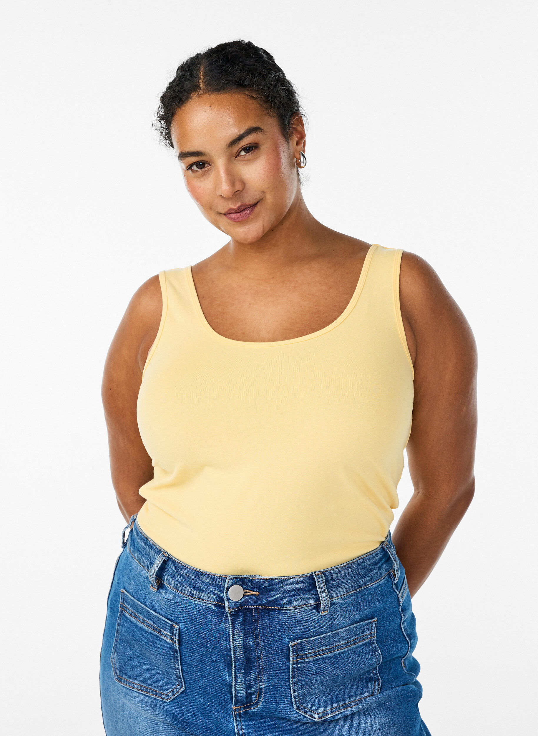Haut basic uni en coton, Jaune clair, Model