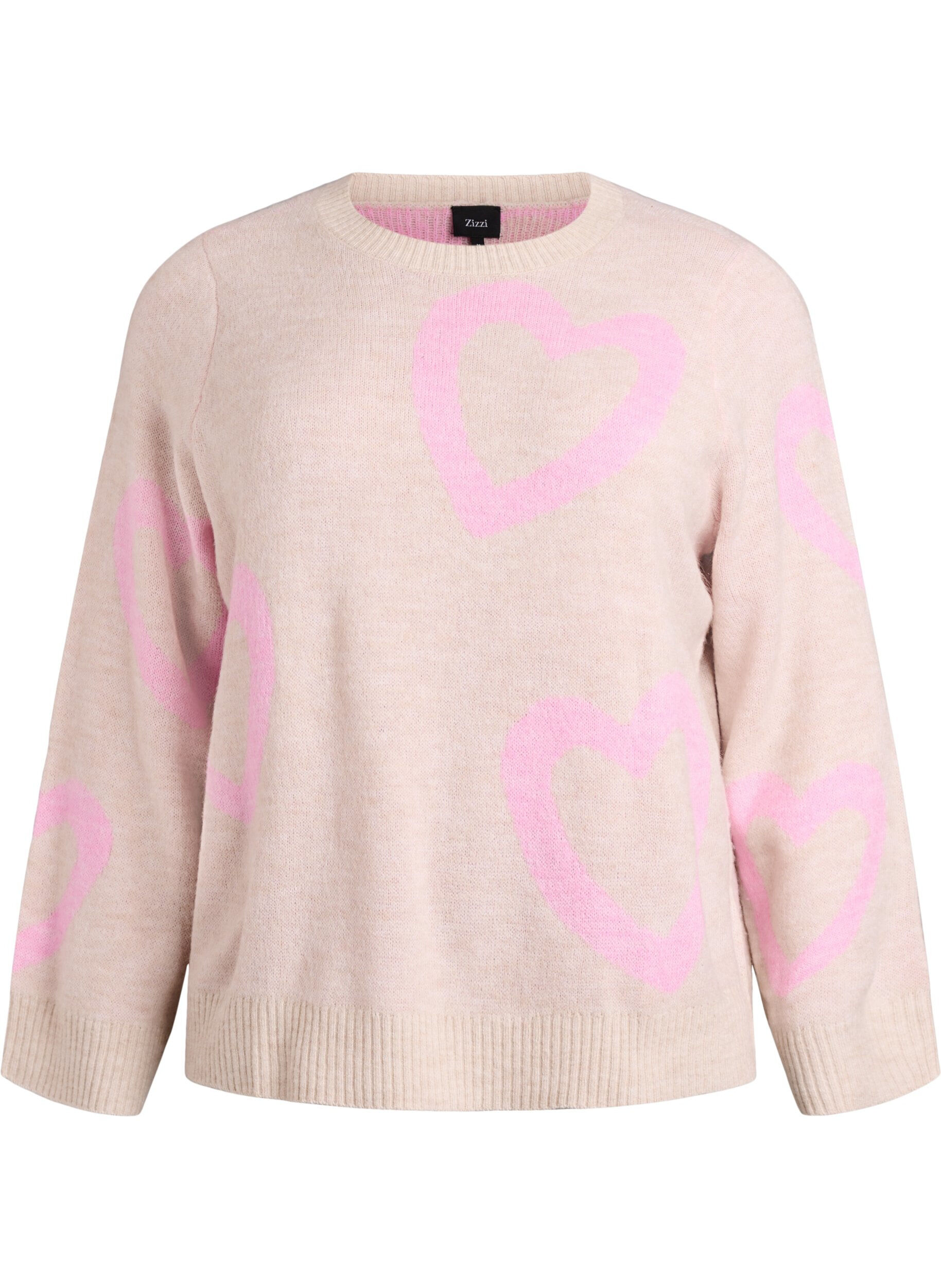 Blouse en maille avec grands c&oelig;urs et encolure ronde