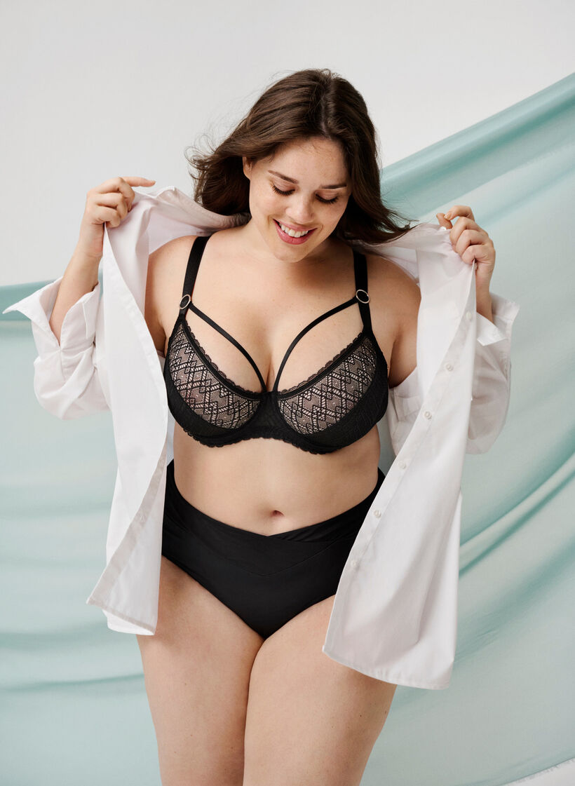 Balconnet en dentelle avec détail string, Noir, Image image number 0