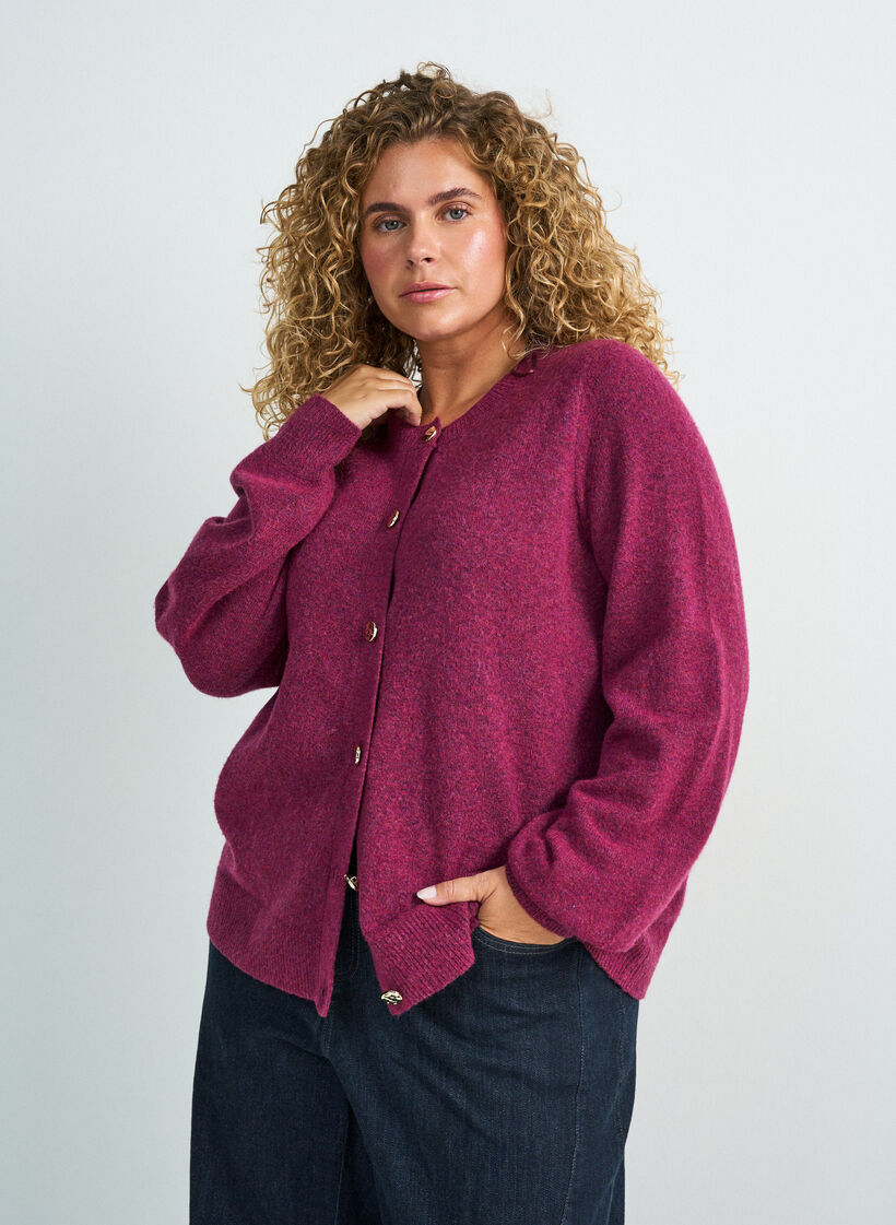 Cardigan en maille douce avec boutons dor&eacute;s, Rose poudr&eacute;e, Model image number 0