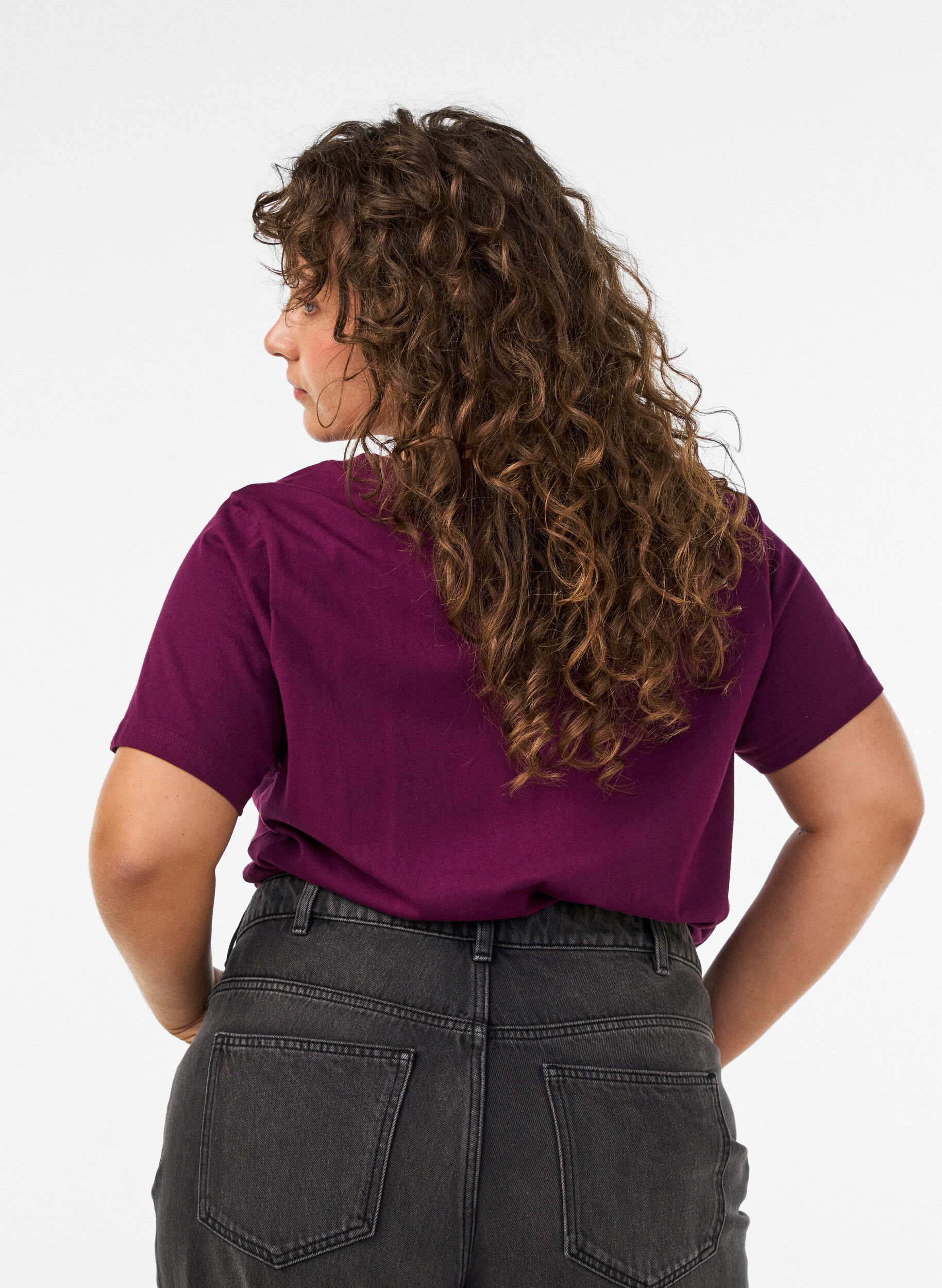 ZizziT-shirt en coton bio avec inscription en velours, Violet, Model image number 2