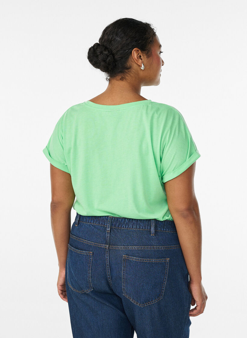 T-shirt &agrave; manches courtes en m&eacute;lange de coton, Vert, Model image number 2