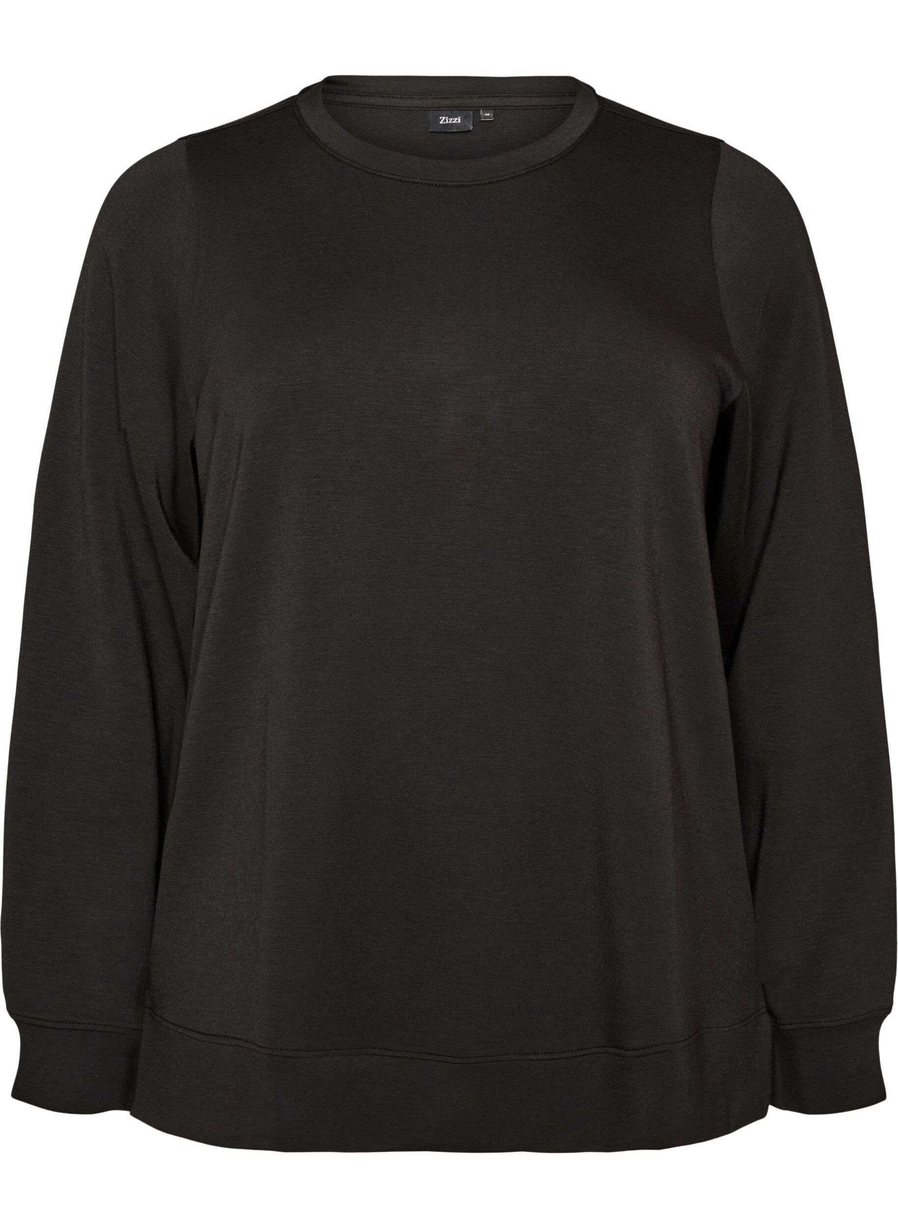 ZizziBlouse en jersey &agrave; manches longues et col rond, Noir, Packshot image number 0