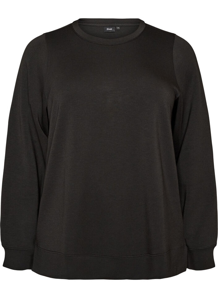 Blouse en jersey &agrave; manches longues et col rond, Noir, Packshot image number 0