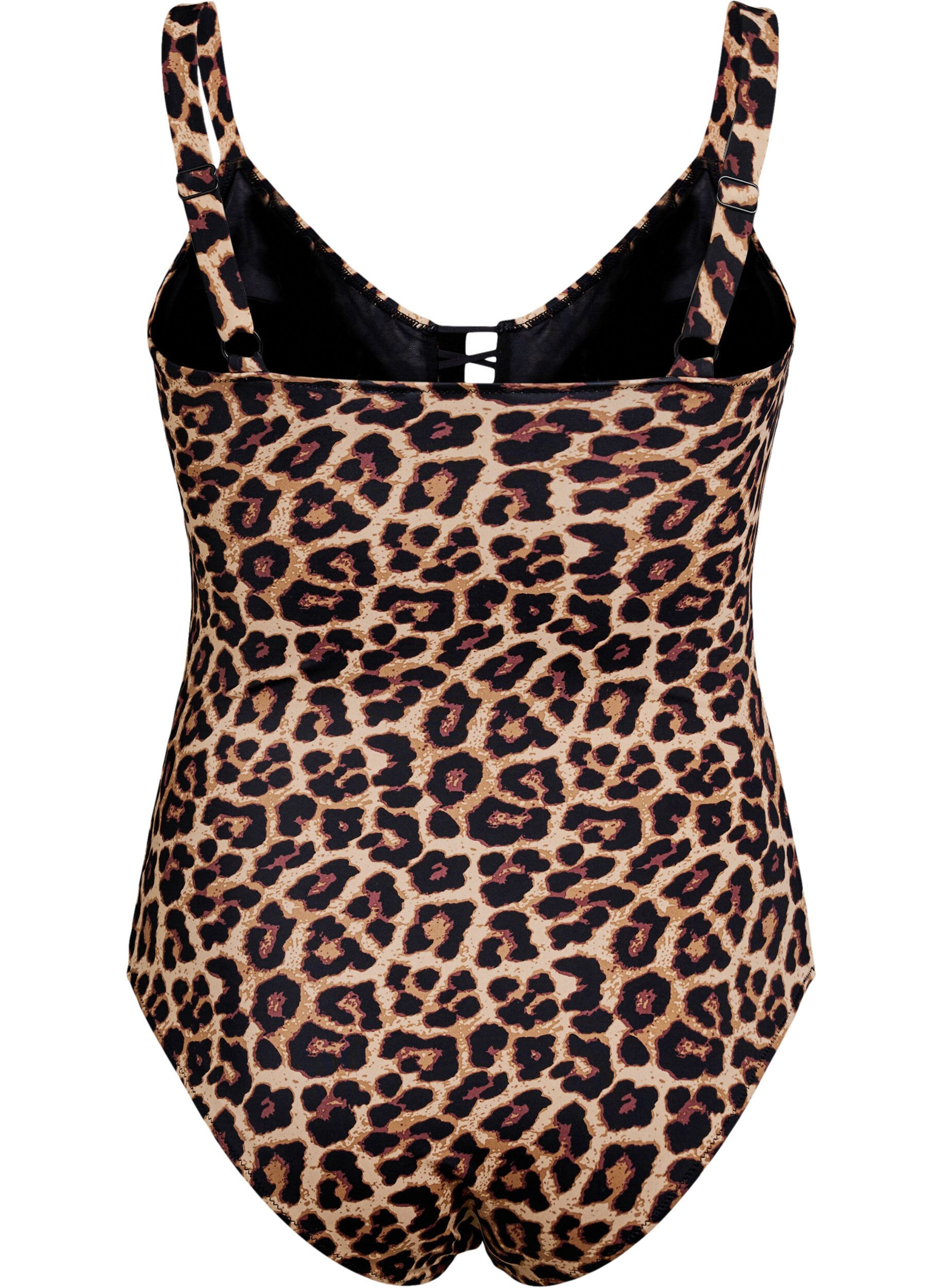 Zizzi Maillot de bain imprim&eacute; animalier avec liens &agrave; nouer, Marron, Packshot image number 1
