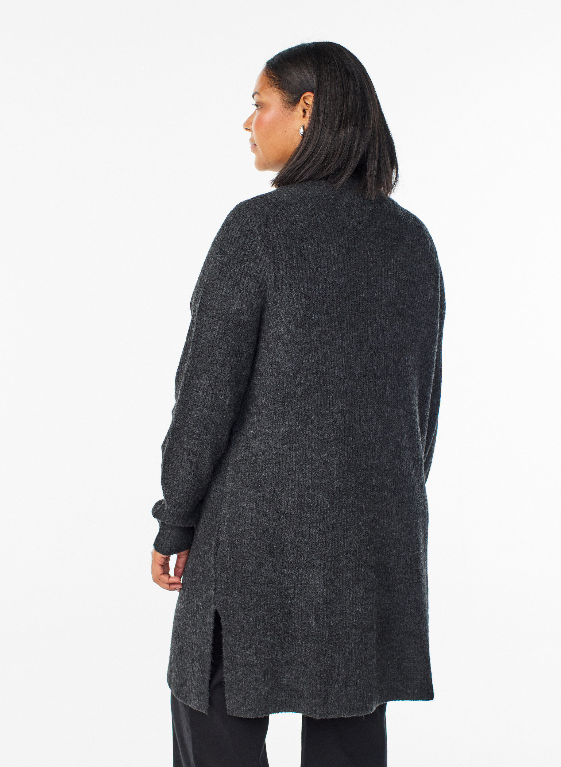 Zizzi FLASH - Cardigan long c&ocirc;tel&eacute; sans fermeture, Gris anthracite, Model image number 2