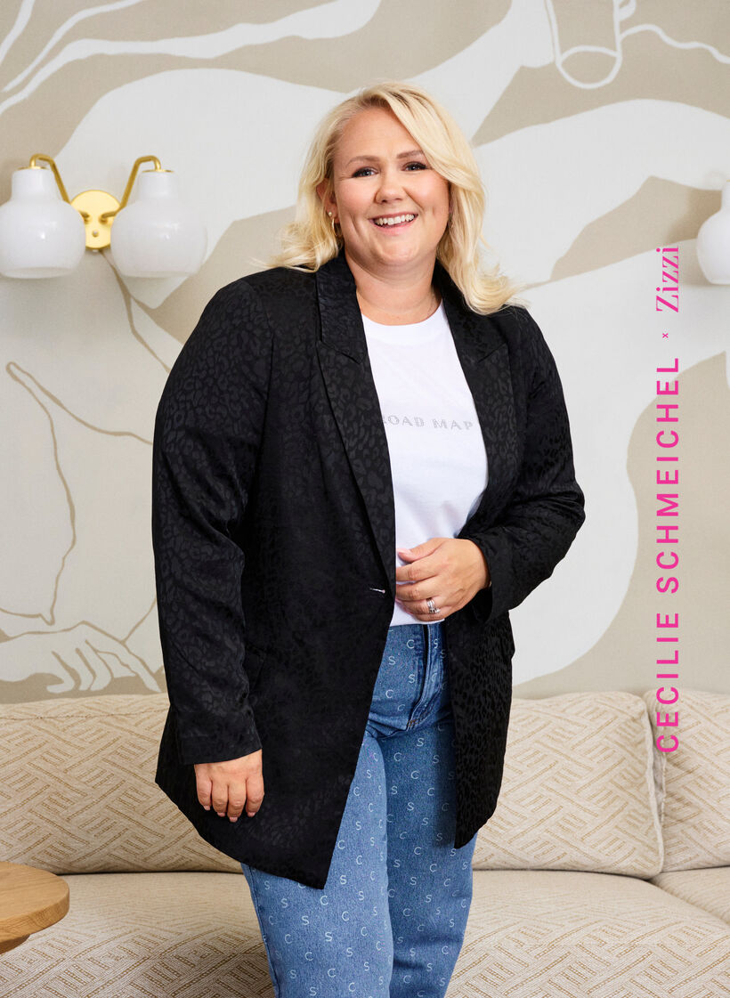 Blazer jacquard ton sur ton en viscose, Black, Image image number 0