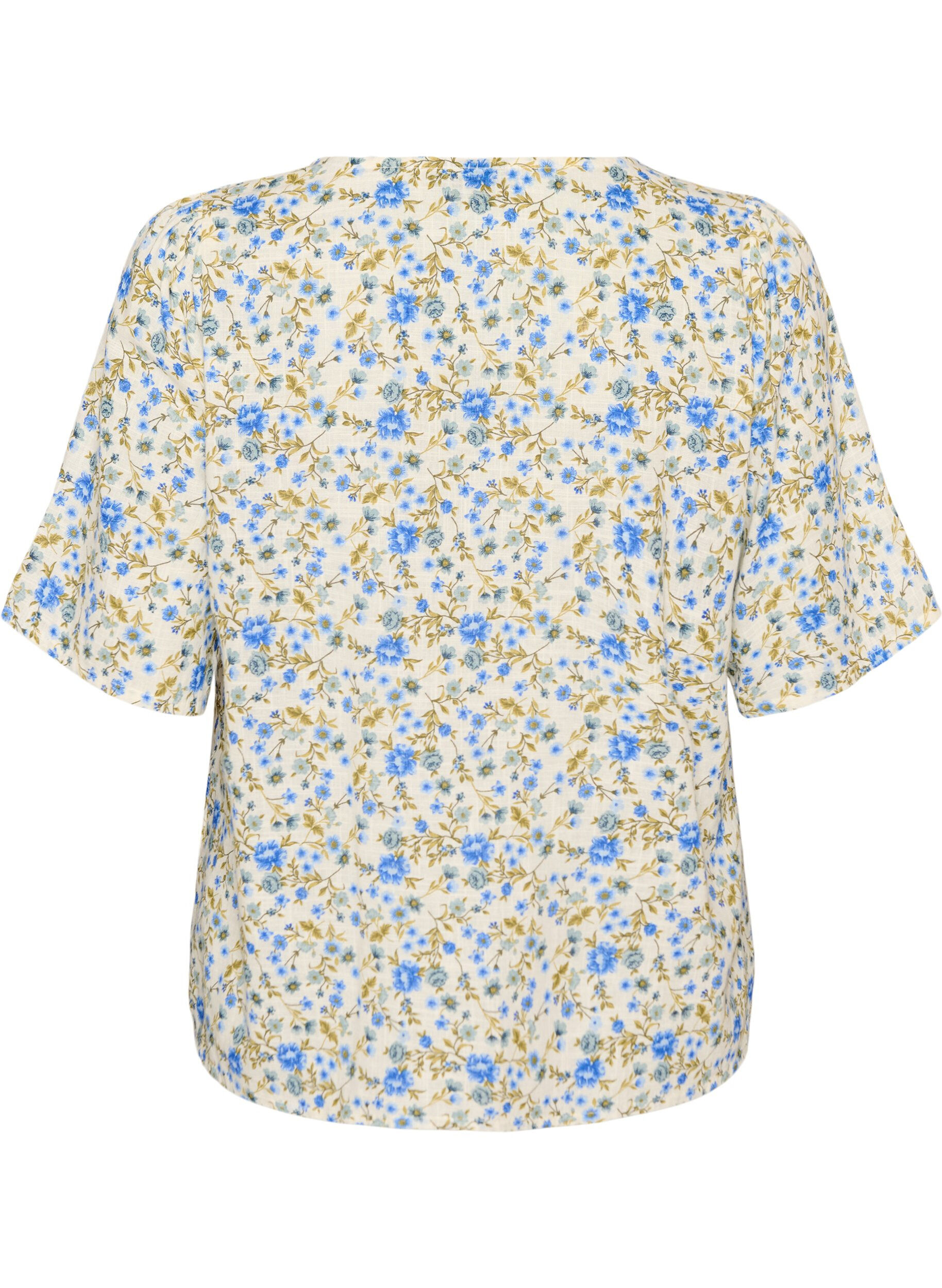 ZizziChemise en coton &agrave; manches courtes avec col V, Bleu, Packshot image number 1