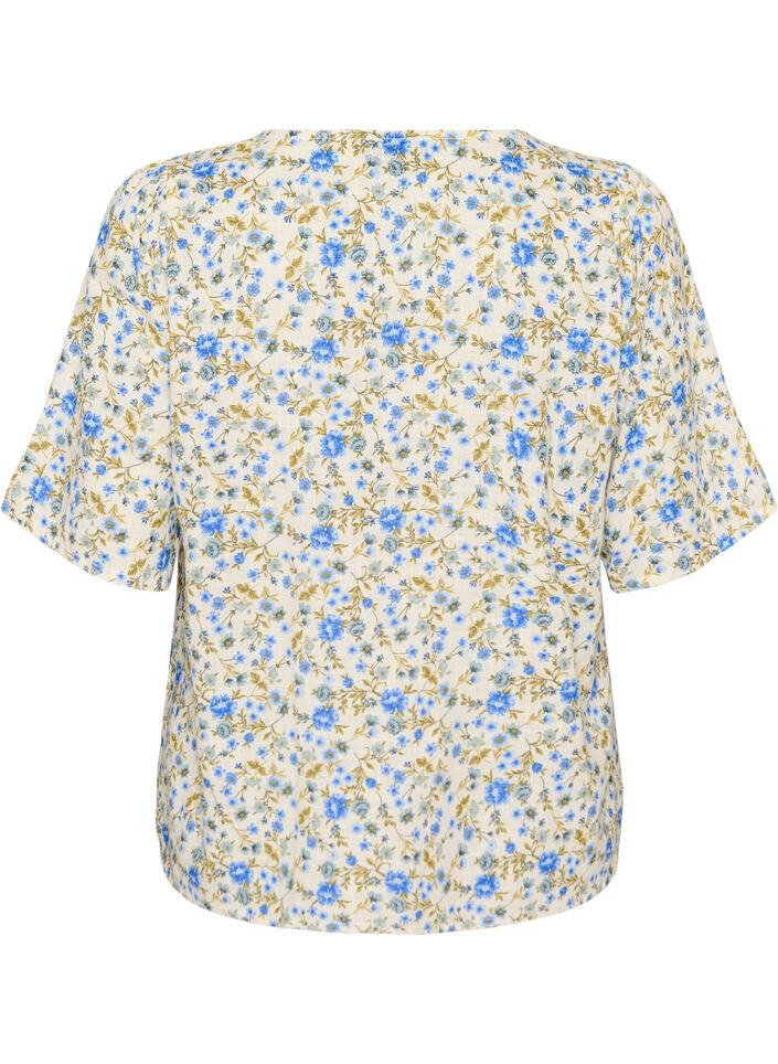 Chemise en coton &agrave; manches courtes avec col V, Bleu, Packshot