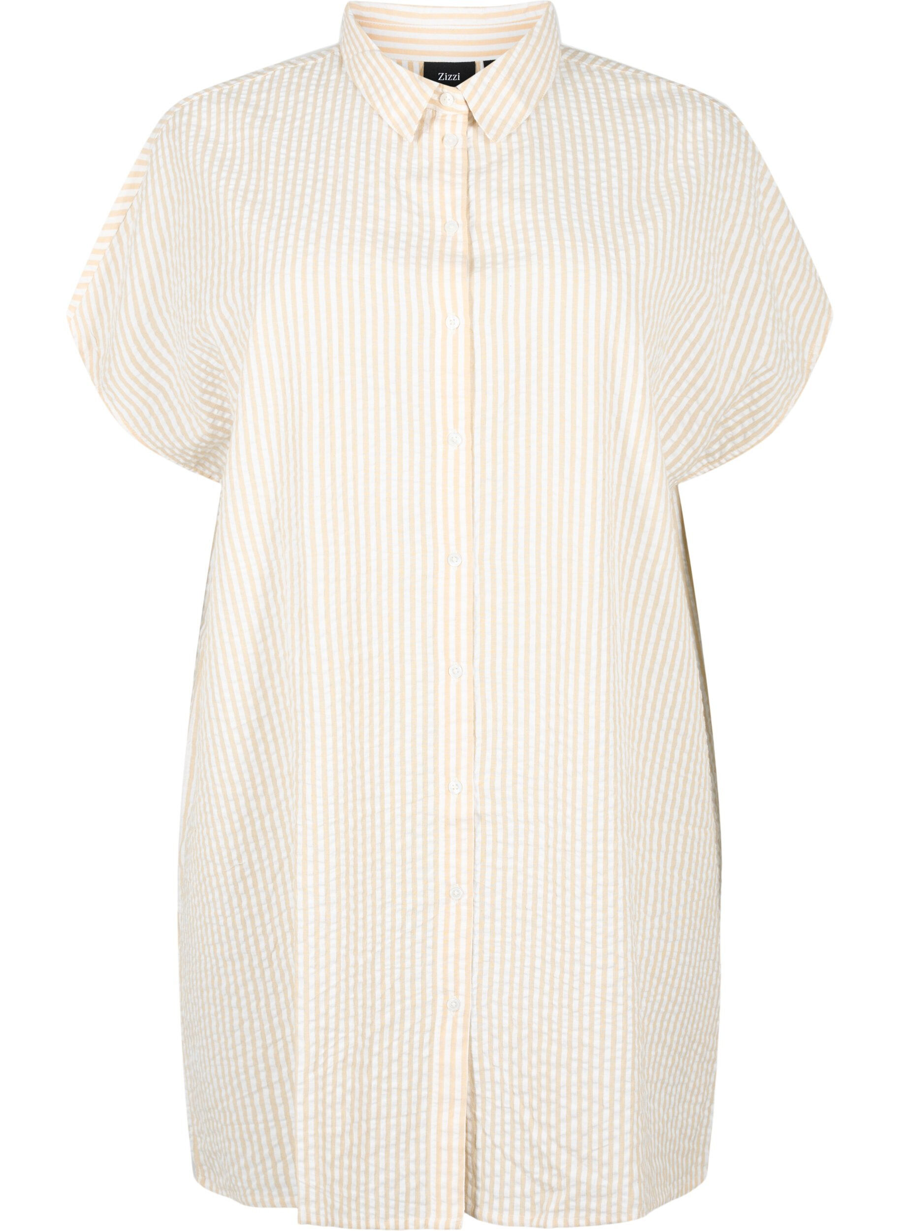 Zizzi Chemise longue &agrave; rayures en coton, White/Natrual Stripe, Packshot image number 0