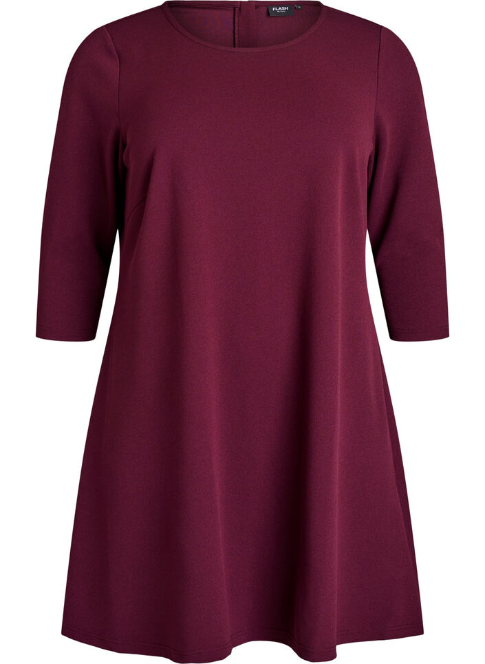 Robe courte &eacute;vas&eacute;e &agrave; manches 3/4, Bordeaux, Packshot image number 0