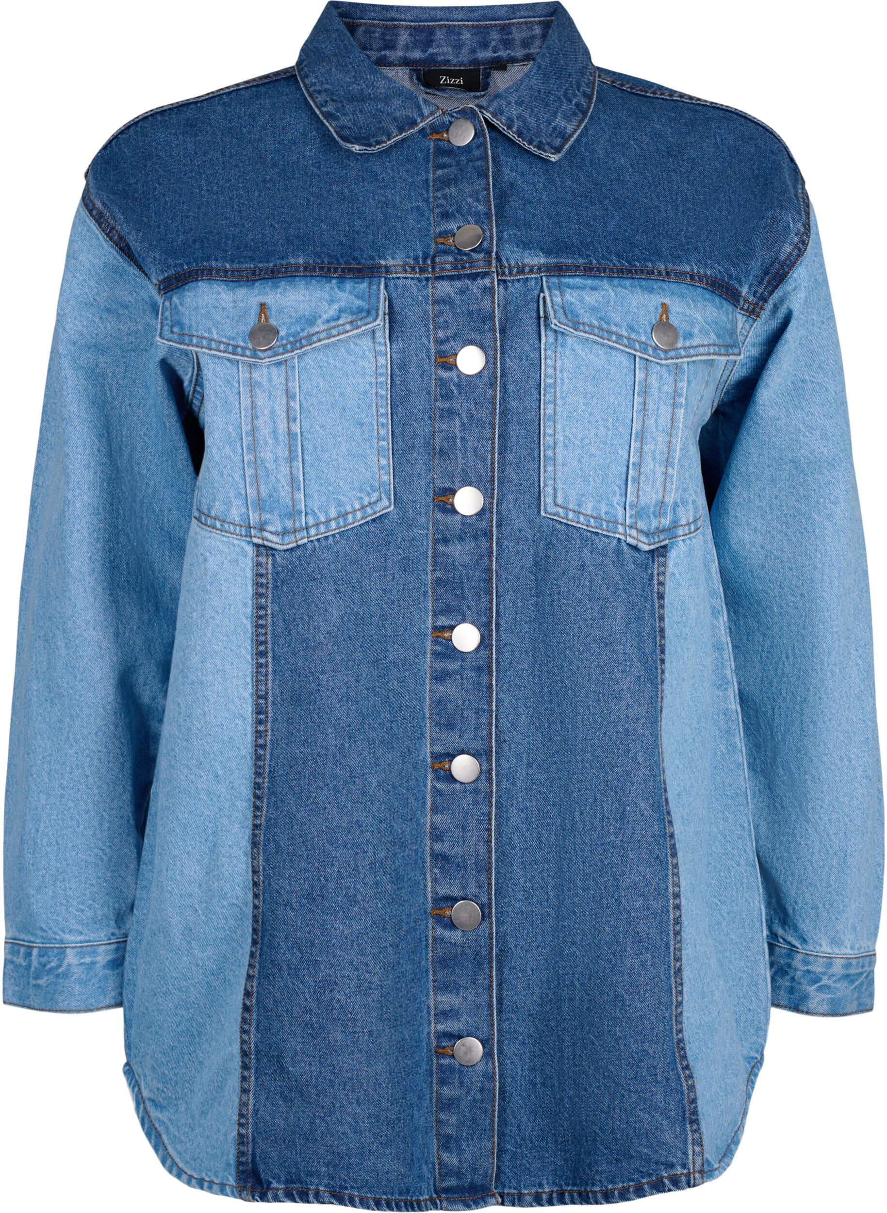 Zizzi Veste en jean color block, Light Blue Denim, Packshot image number 0