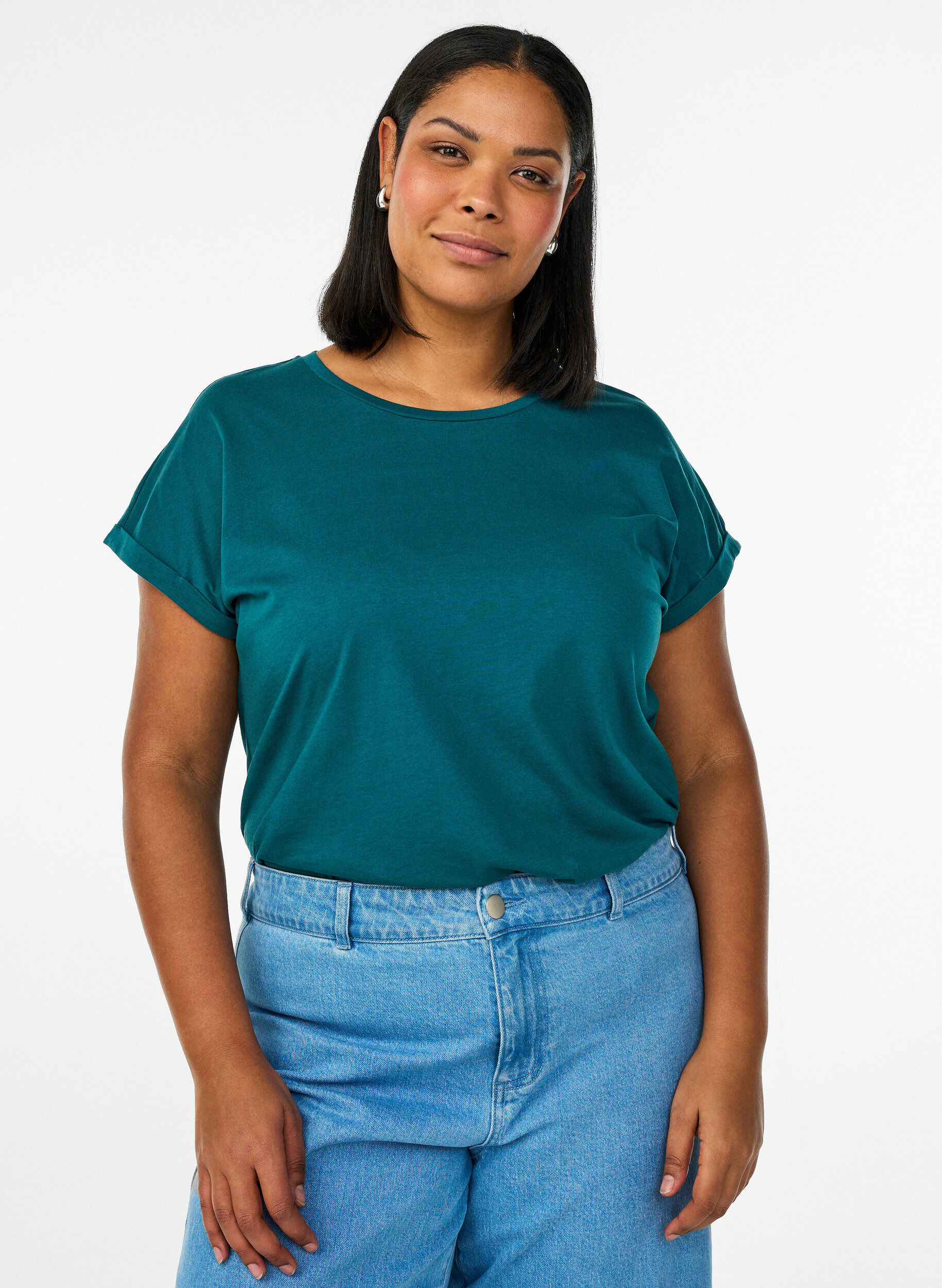 ZizziT-shirt &agrave; manches courtes en coton m&eacute;lang&eacute;, Vert fonc&eacute;, Model image number 0
