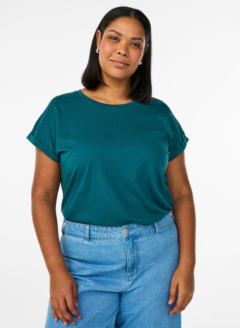 T-shirt &agrave; manches courtes en coton m&eacute;lang&eacute;, Vert fonc&eacute;, Model image number 0