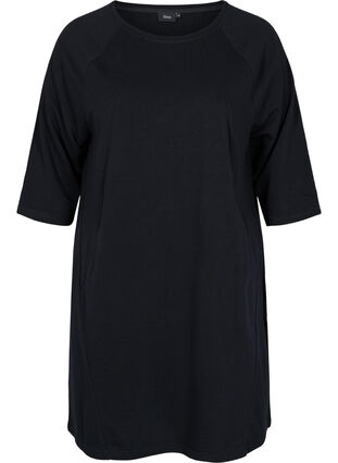 Article en promotion - Robe pull en coton avec poches et manches 3/4, Black, Packshot image number 0