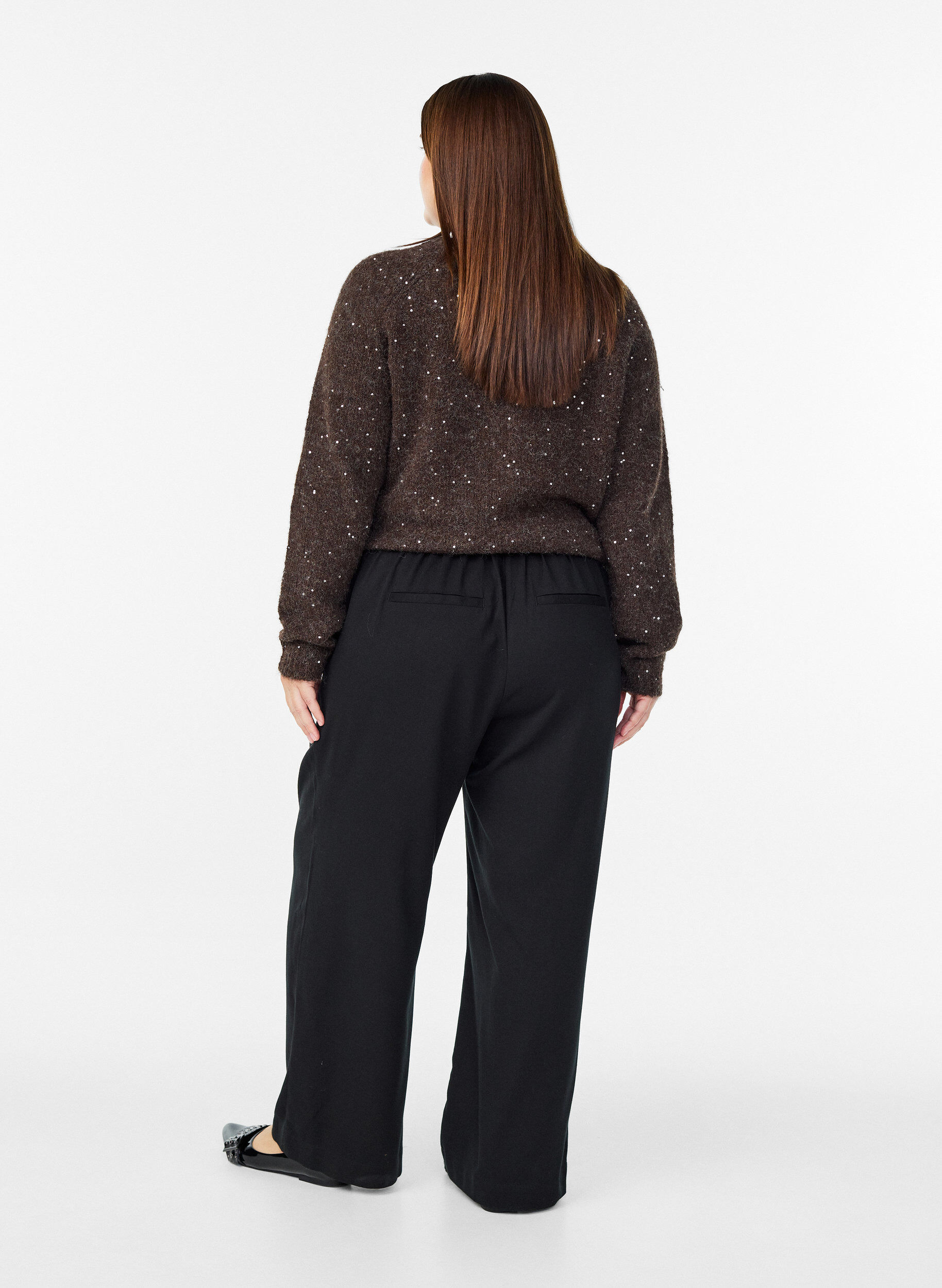 Zizzi Pantalon coupe ample taille haute, Noir, Model image number 1