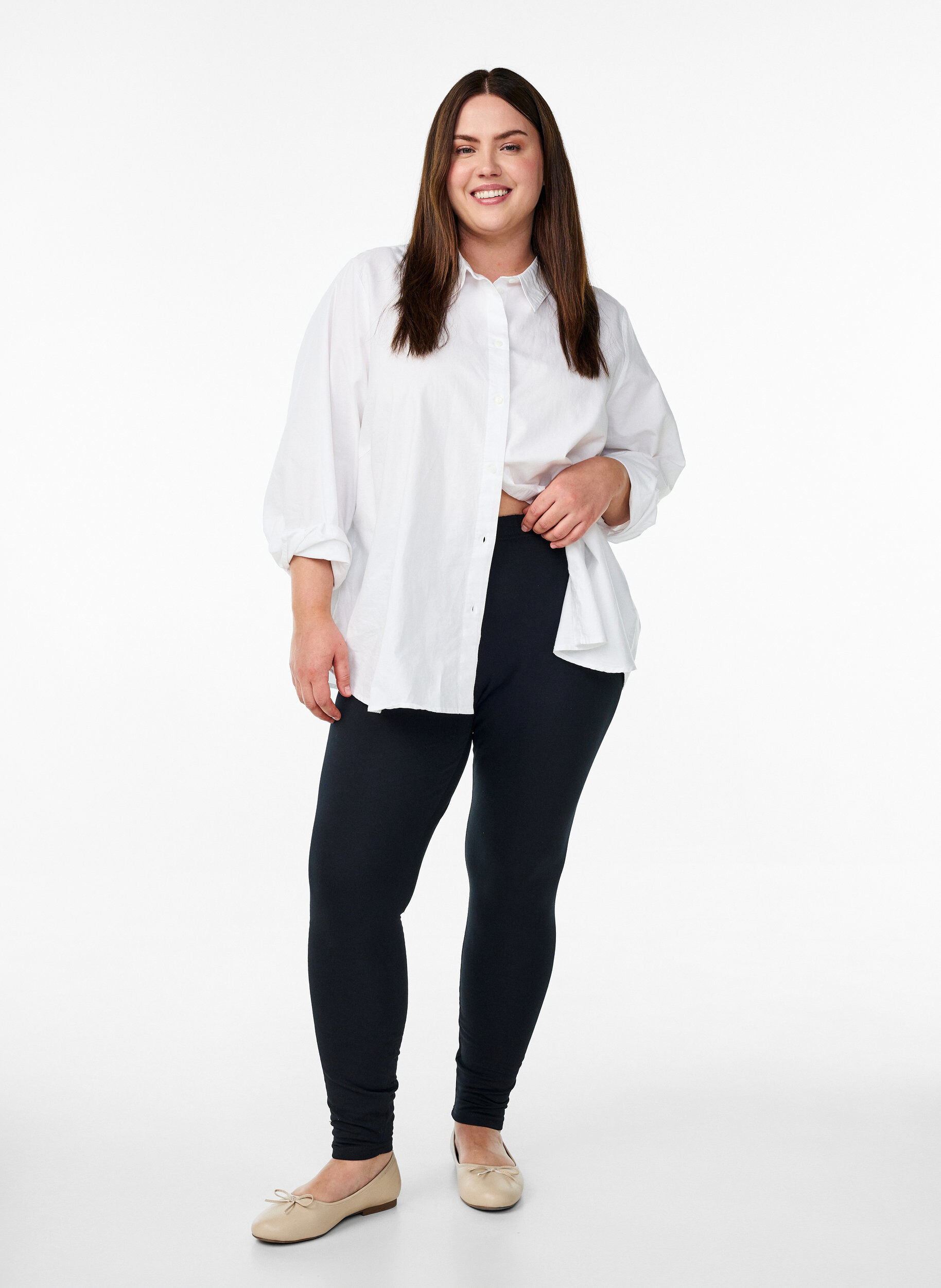Zizzi Leggings en coton avec doublure, Noir, Model image number 1