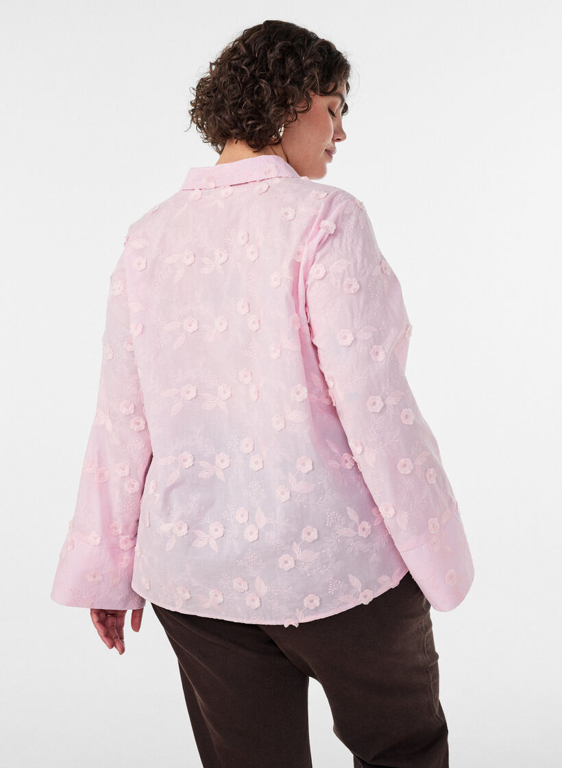 Chemise avec broderies florales et manches larges, Rose, Model image number 2