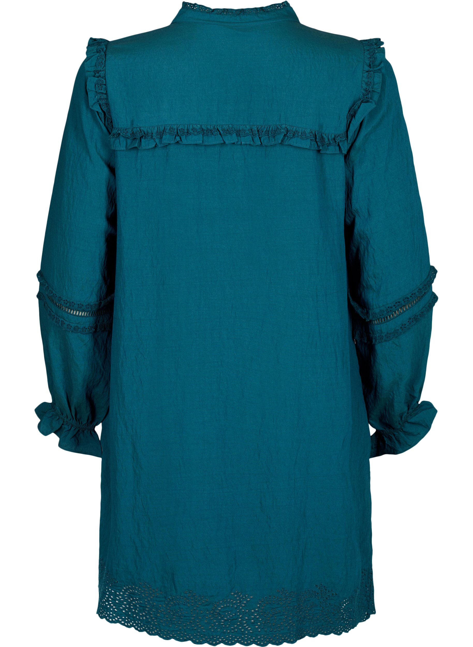Zizzi Robe en viscose avec broderie anglaise et volants, Reflecting Pond, Packshot image number 1