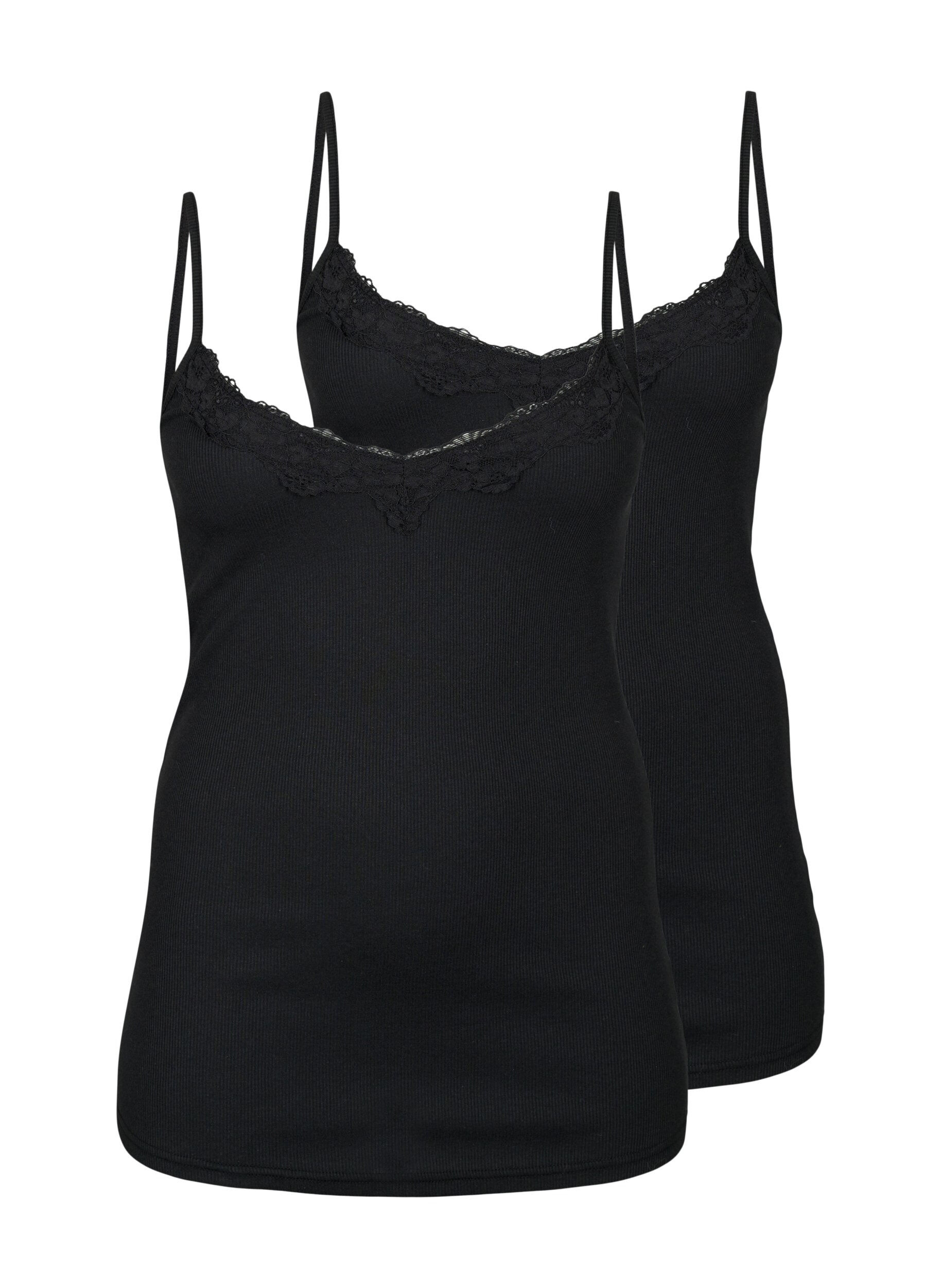 Zizzi2-pack de hauts de nuit &agrave; c&ocirc;tes, Black/Black, Packshot image number 0