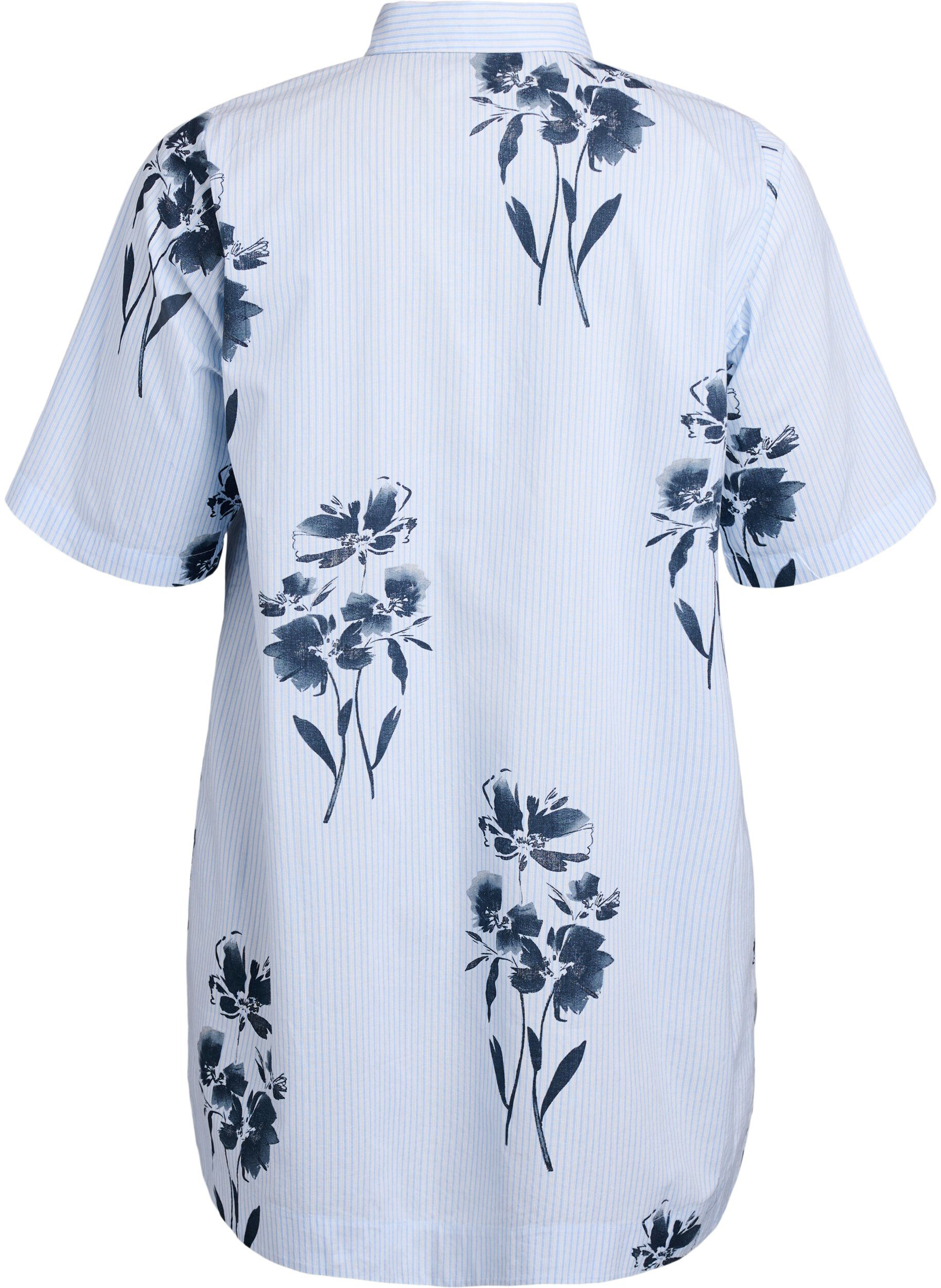 Zizzi Chemise longue &agrave; rayures avec un imprim&eacute; floral, Bleu Clair, Packshot image number 1