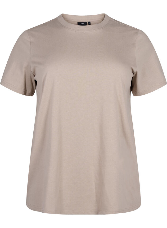 T-shirt basique en coton &agrave; col rond, Beige, Packshot image number 0