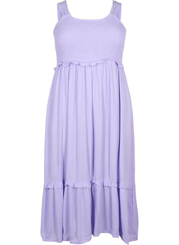 Robe midi en viscose avec smock, Lavender, Packshot image number 0