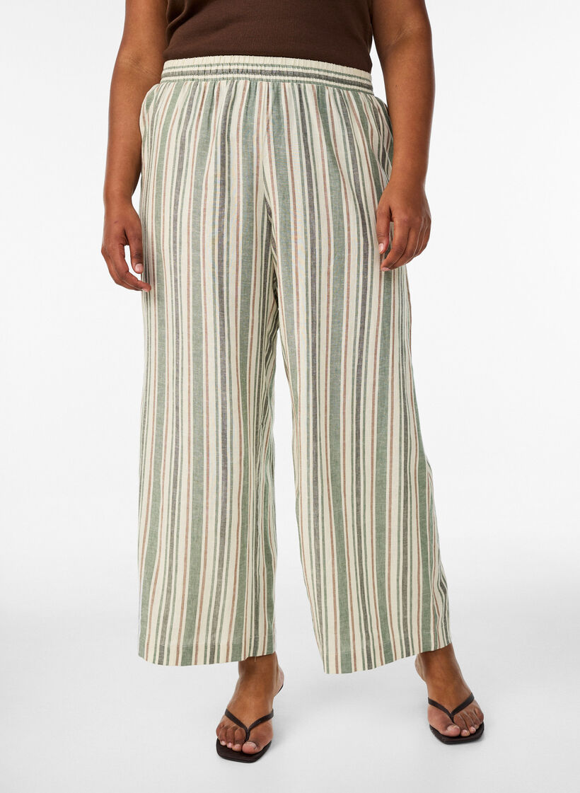 Pantalon large en lin et viscose, Vanille, Model image number 2