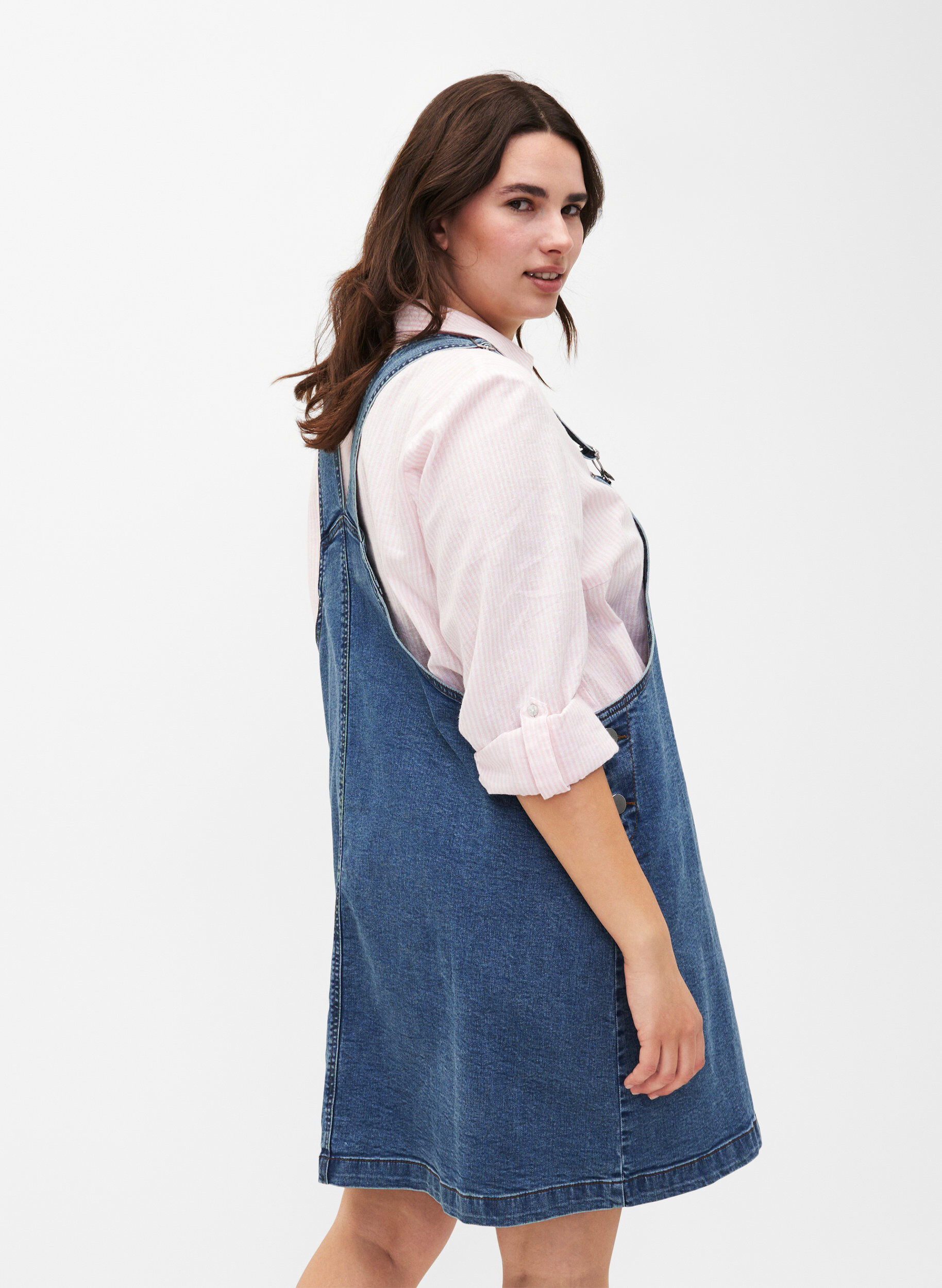 Zizzi Chemisier &agrave; boutons en m&eacute;lange de coton et de lin, Rosebloom White, Model image number 1