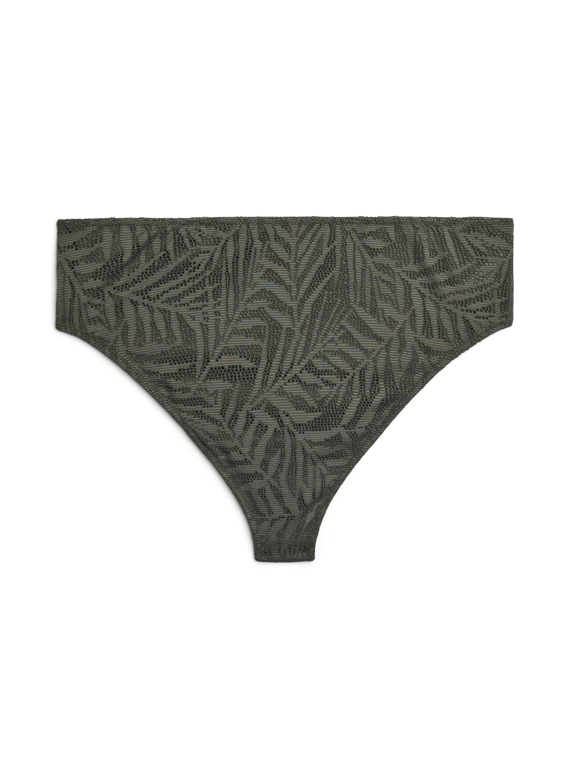 Zizzi Culotte de bikini br&eacute;silienne en maille structur&eacute;e, Vert, Packshot image number 1