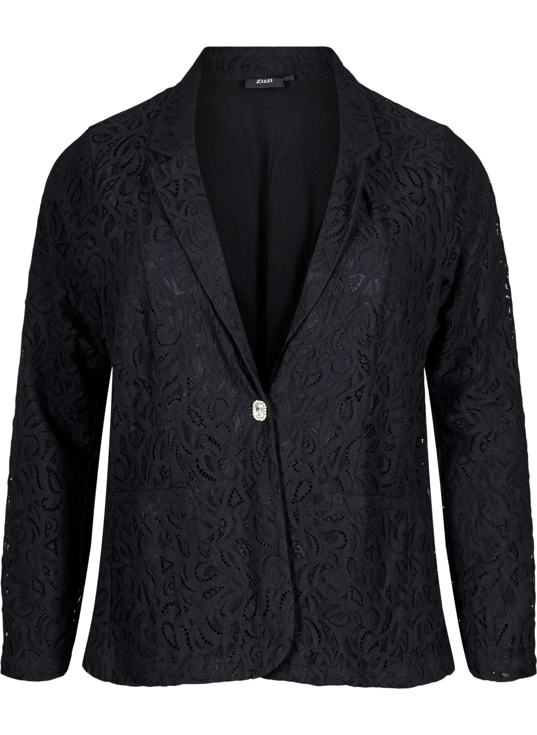 Zizzi Blazer en dentelle avec poches, Black, Packshot image number 0
