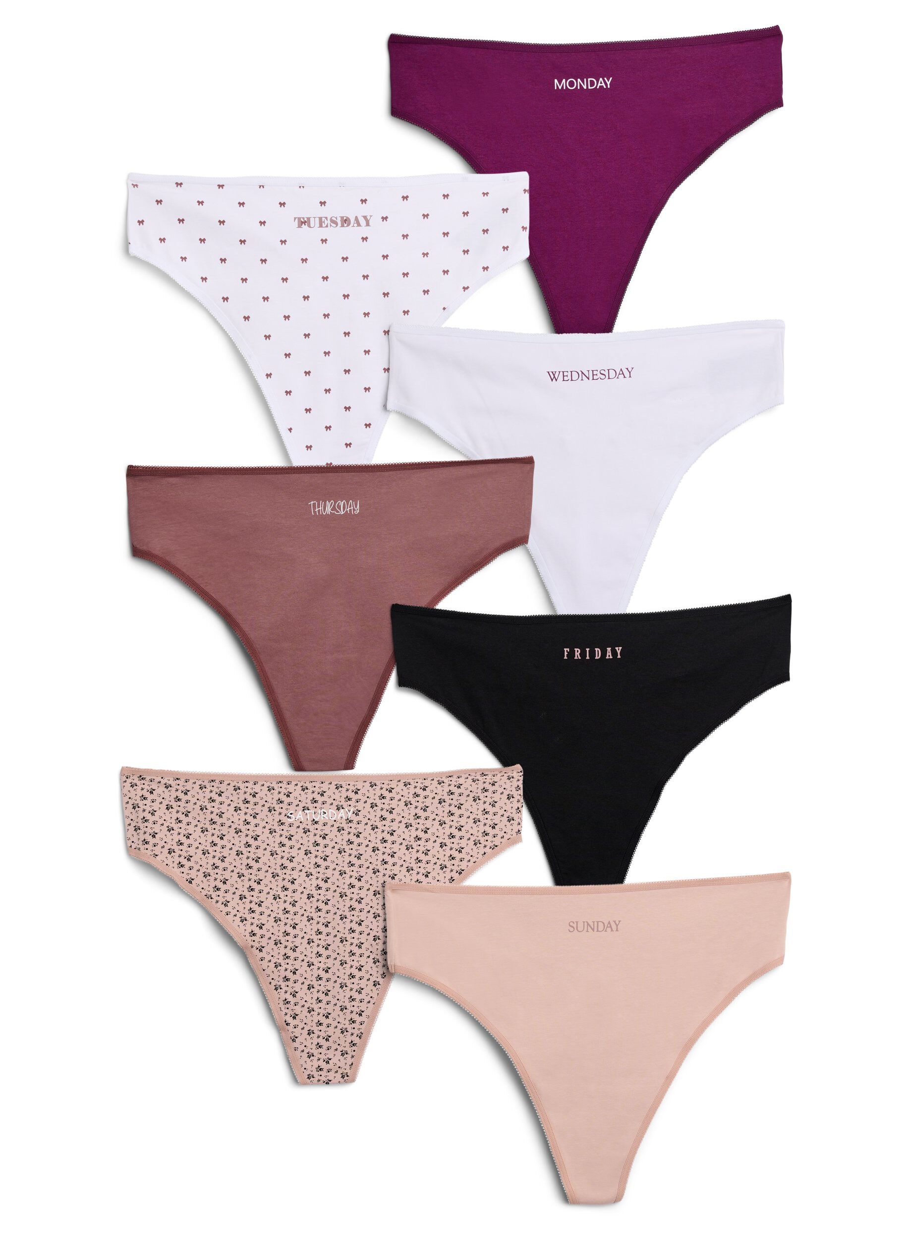 Zizzi 7-pack Strings en coton avec imprim&eacute;s des jours de la semaine, Rose, Packshot image number 0