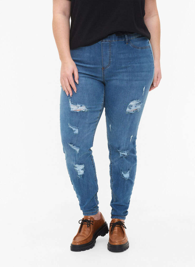 Jeggings avec déchirures, Blue denim, Model image number 2